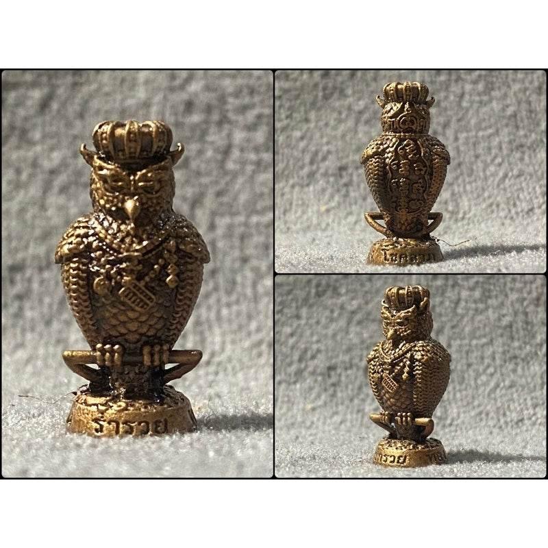 Hoot of Wealth Owl Amulet for Prosperity & Fortune | Consecrated by Luangpu Maen Phuriyanano, Khao Chan Temple, Phetchabun Red Satin