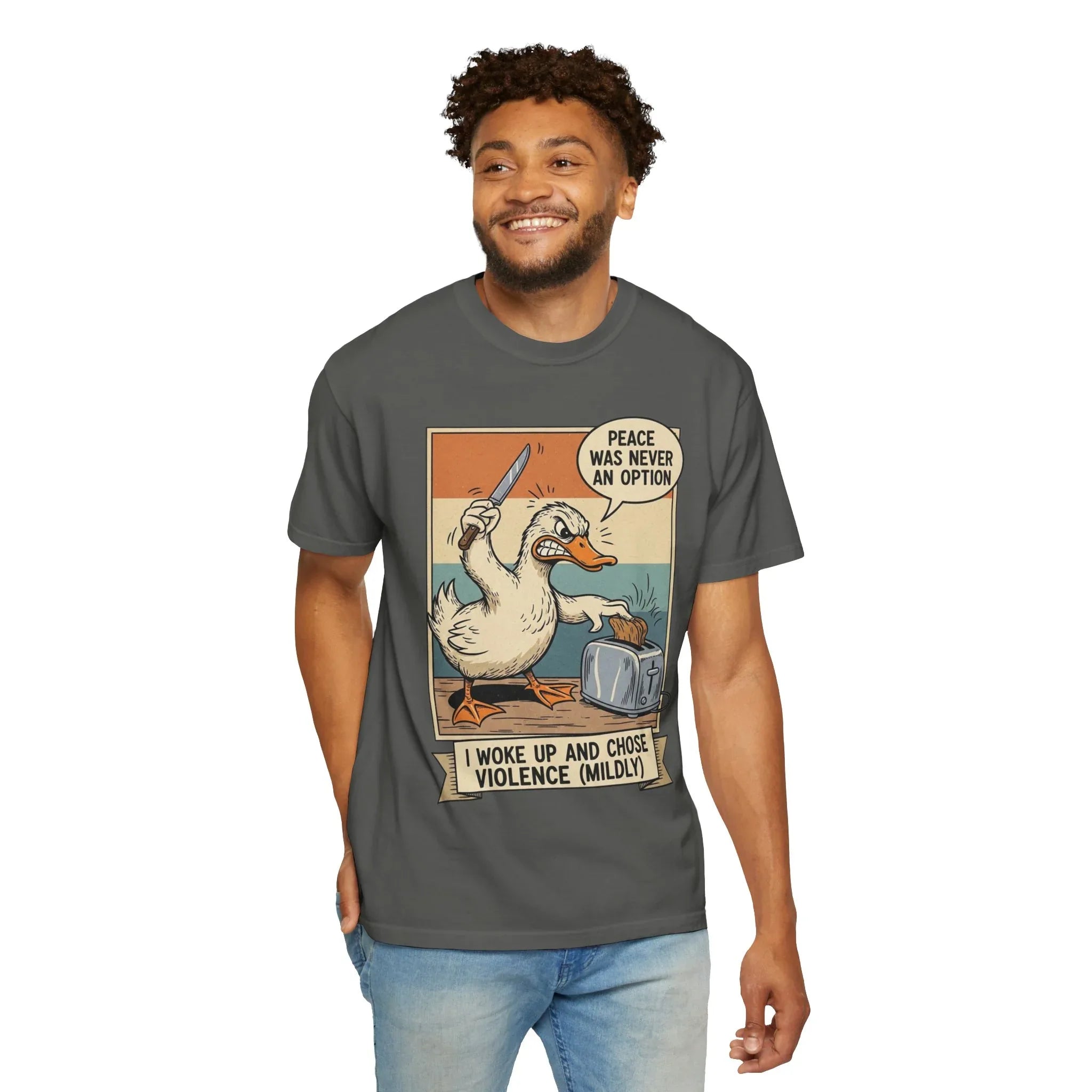 Funny Duck Meme Shirt - "Peace Was Never An Option" Retro Tee - Angry Bird Knife Graphic - I Woke Up And Chose Violence (Mildly) - Vintage Aesthetic Sarcastic Gift