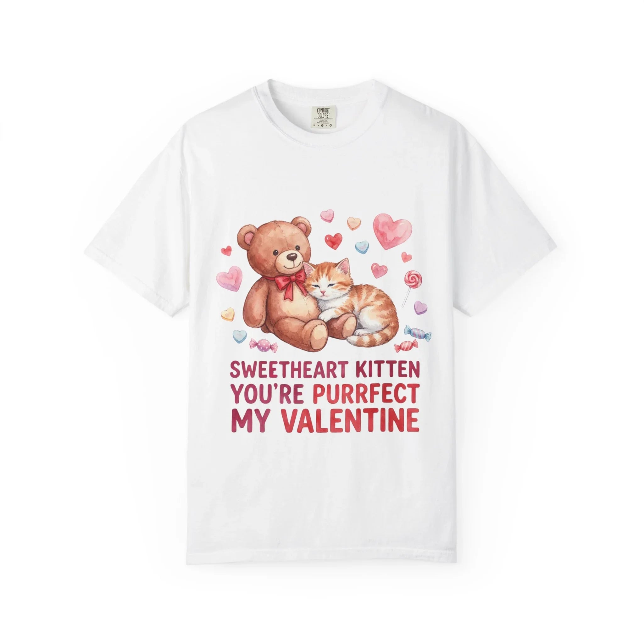 Sweetheart Kitten Youre Purrfect My Valentine T Shirt Cute Cat Teddy Bear Hearts Watercolor Cozy Vintage Aesthetic Gift Cat Lovers