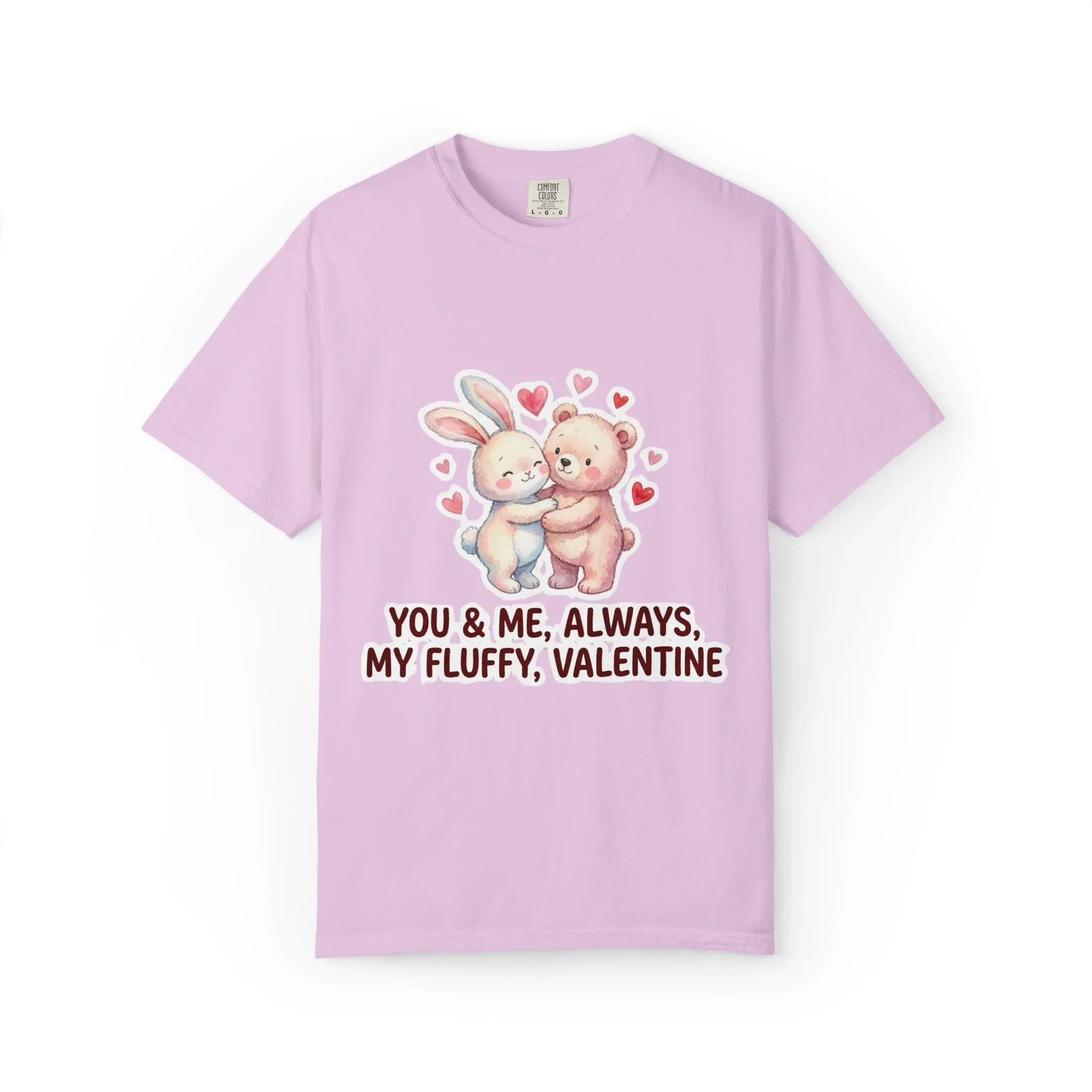 Fluffy Valentine Bunny and Bear T Shirt Cute Retro Valentine Gift Cozy Soft Cotton Vintage Aesthetic Top Romantic Couple Gift Idea Orchid