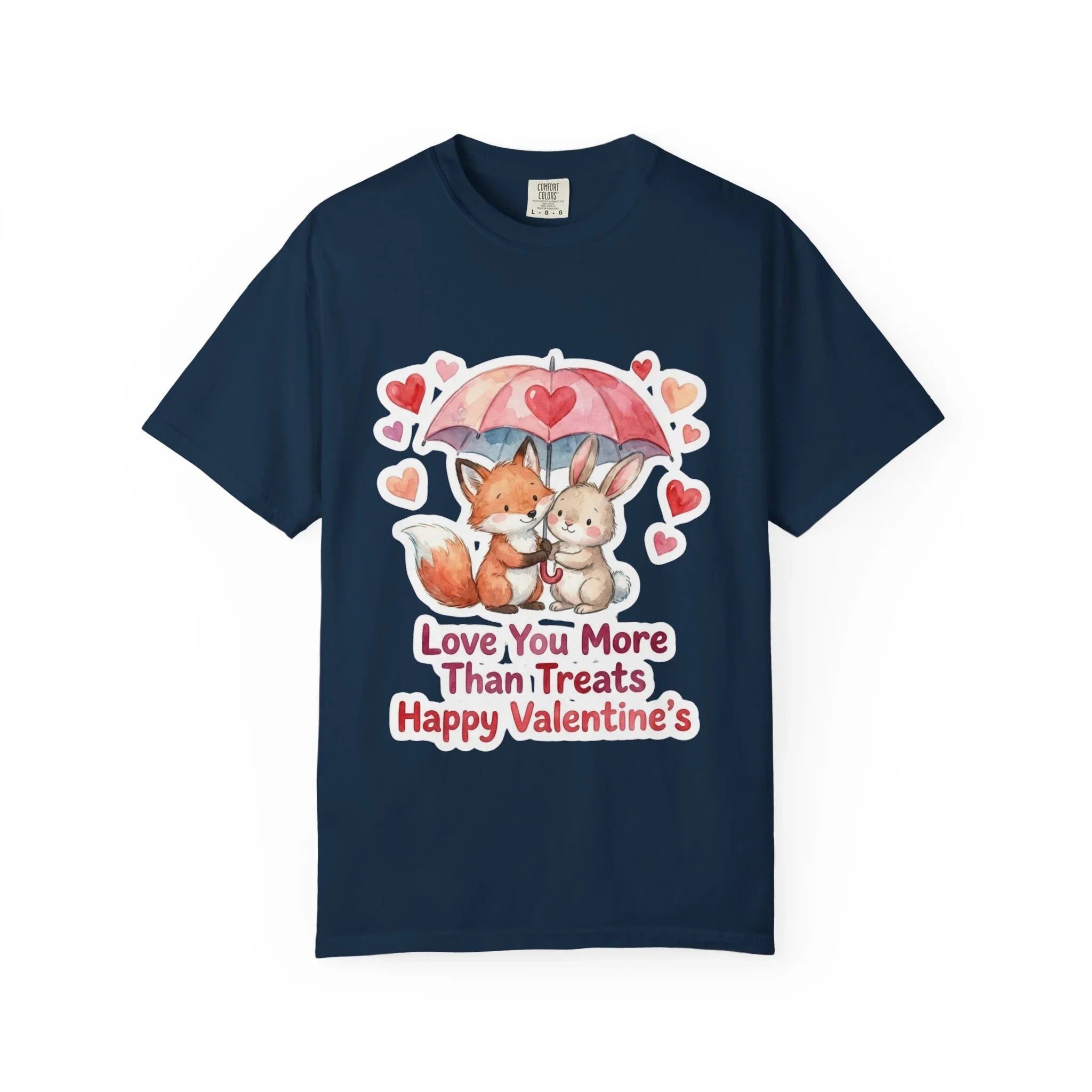 Fox and Bunny Under Umbrella Valentines Naptime T Shirt Cute Watercolor Animal Couple Gift Cozy Vintage Aesthetic Romantic Valentines Day True Navy