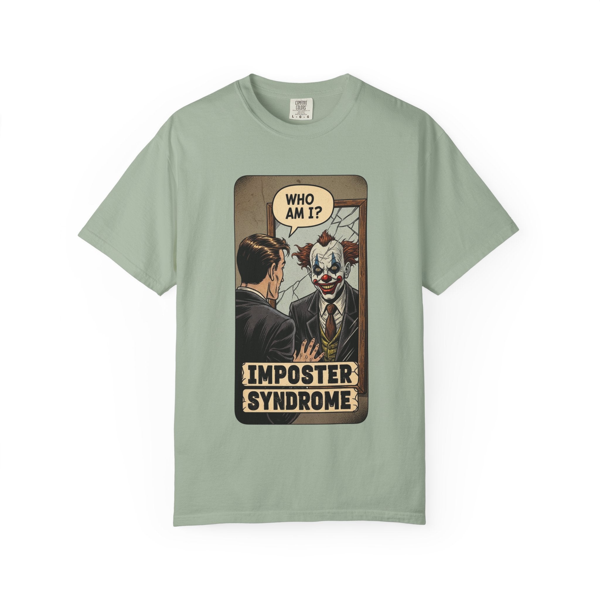 Imposter Syndrome Shirt Vintage Clown Mirror Tee Funny Mental Health Graphic T-Shirt Sarcastic Retro Who Am I Top Corporate Humor Gift Bay