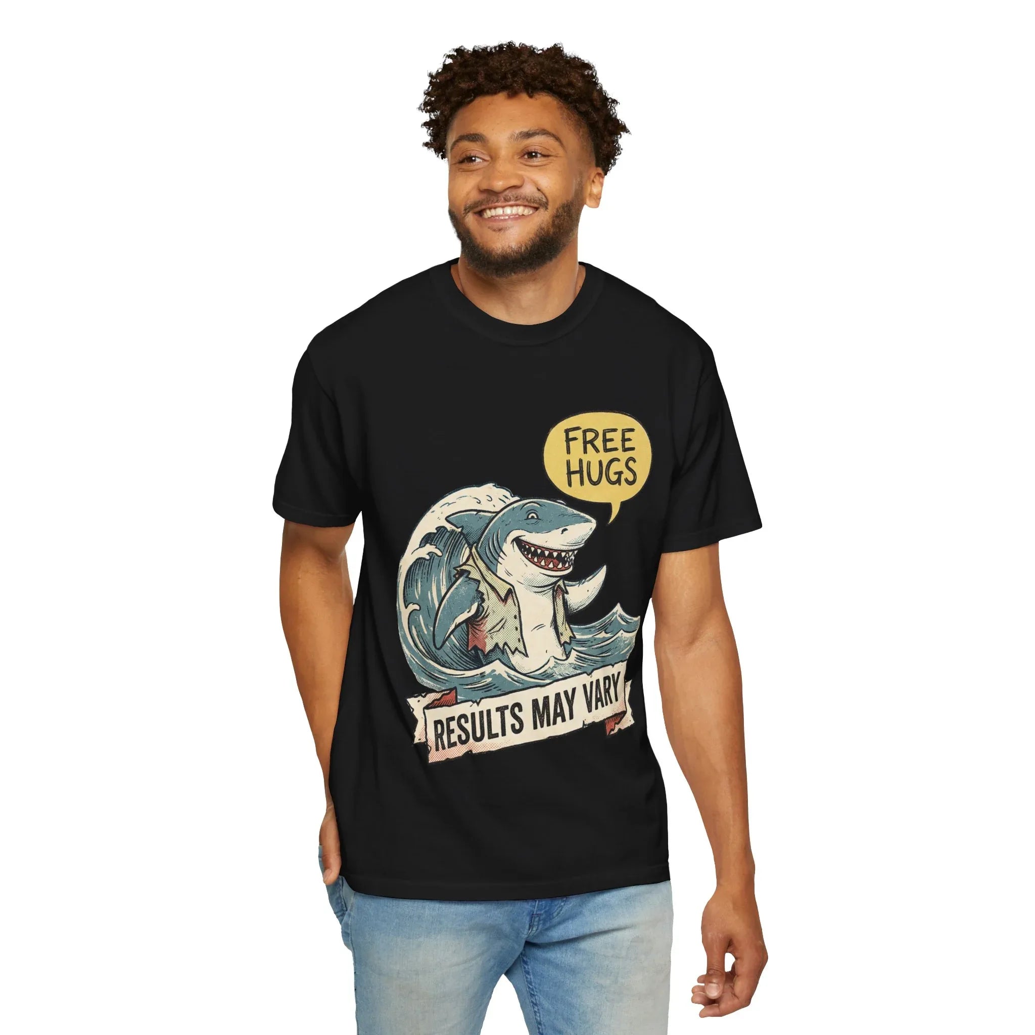 Vintage Shark Shirt - Funny "Free Hugs" T-Shirt - Dark Humor Gift - Retro Graphic Tee - Sarcastic Ocean Lover Top - Grunge Style Animal Apparel