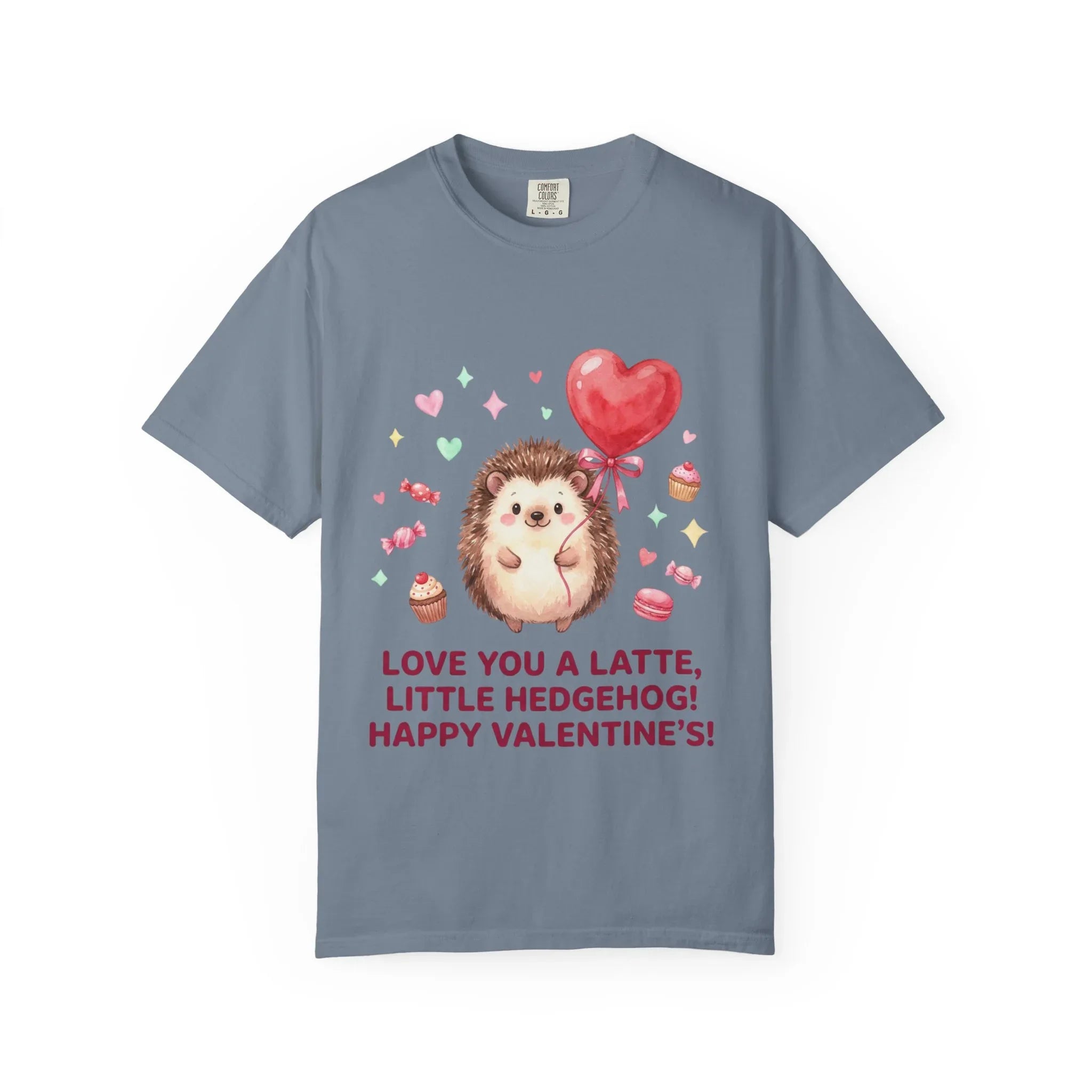 Love You A Latte Hedgehog T Shirt Cute Watercolor Heart Balloon Valentine Cozy Vintage Aesthetic Gift Animal Lovers Soft Cotton Romantic Tee Blue Jean