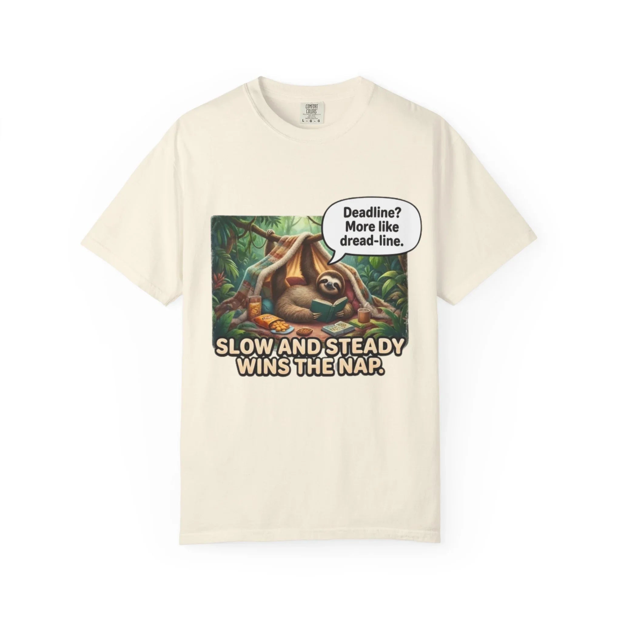Slow and Steady Wins the Nap Sloth T-Shirt | Cute Lazy Sloth Illustration | Self Care Humor Gift | Vintage Cozy Productivity Tee Ivory