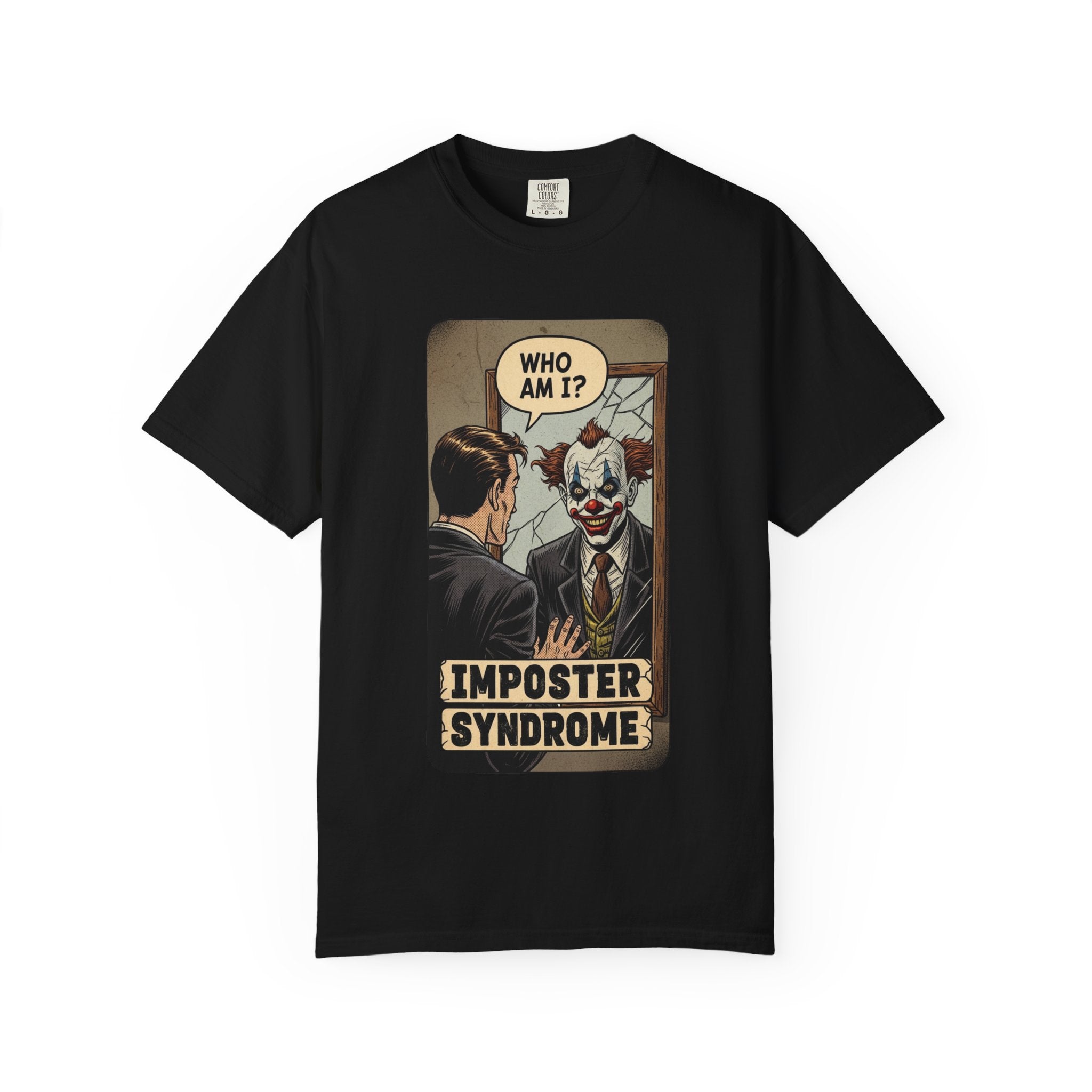 Imposter Syndrome Shirt Vintage Clown Mirror Tee Funny Mental Health Graphic T-Shirt Sarcastic Retro Who Am I Top Corporate Humor Gift Black