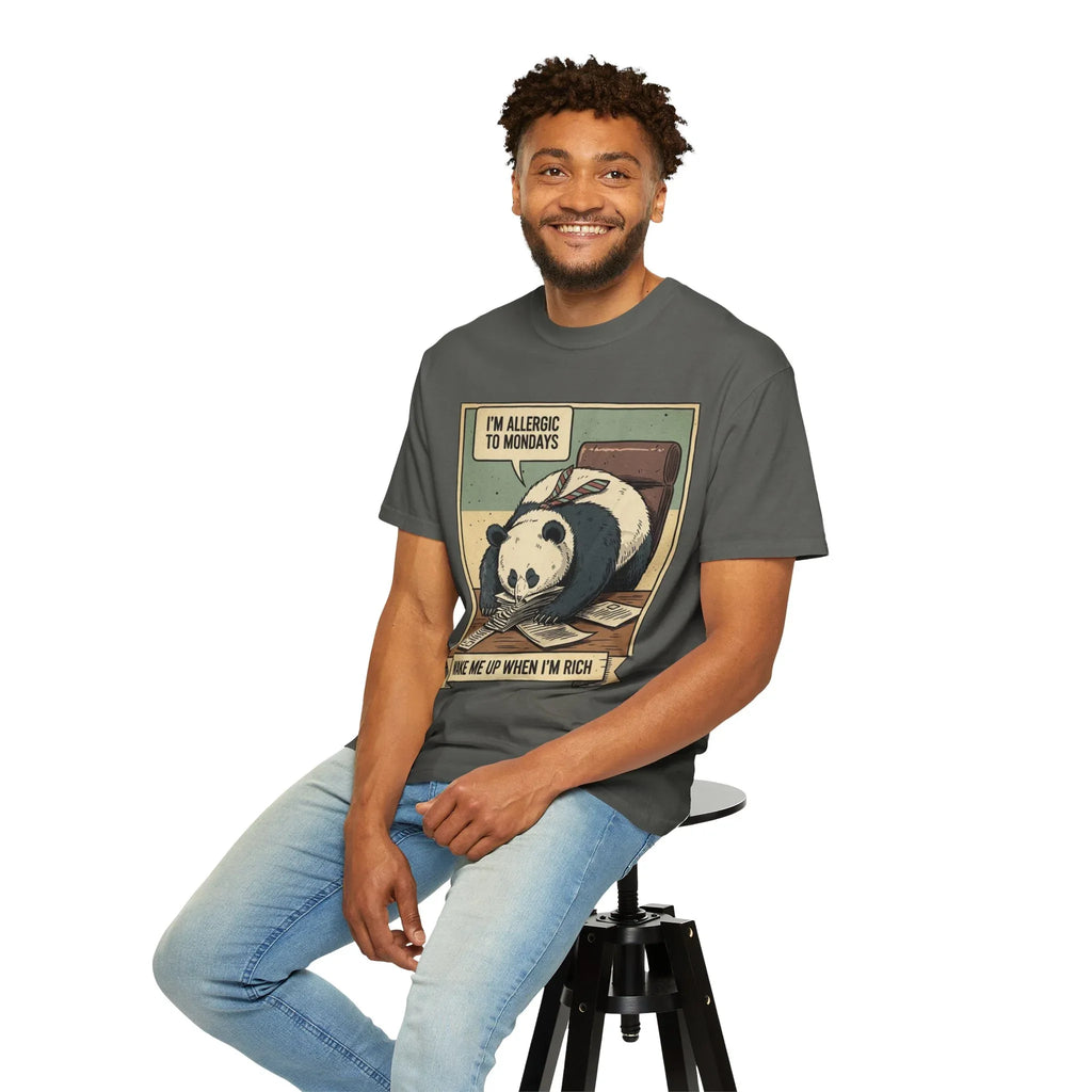Funny Panda Monday Shirt - "I Am Allergic To Mondays" Hoodie - Office Humor Sweatshirt - "Wake Me Up When I Am Rich" Tee - Relatable Lazy Coworker Gift - Work Sucks Apparel