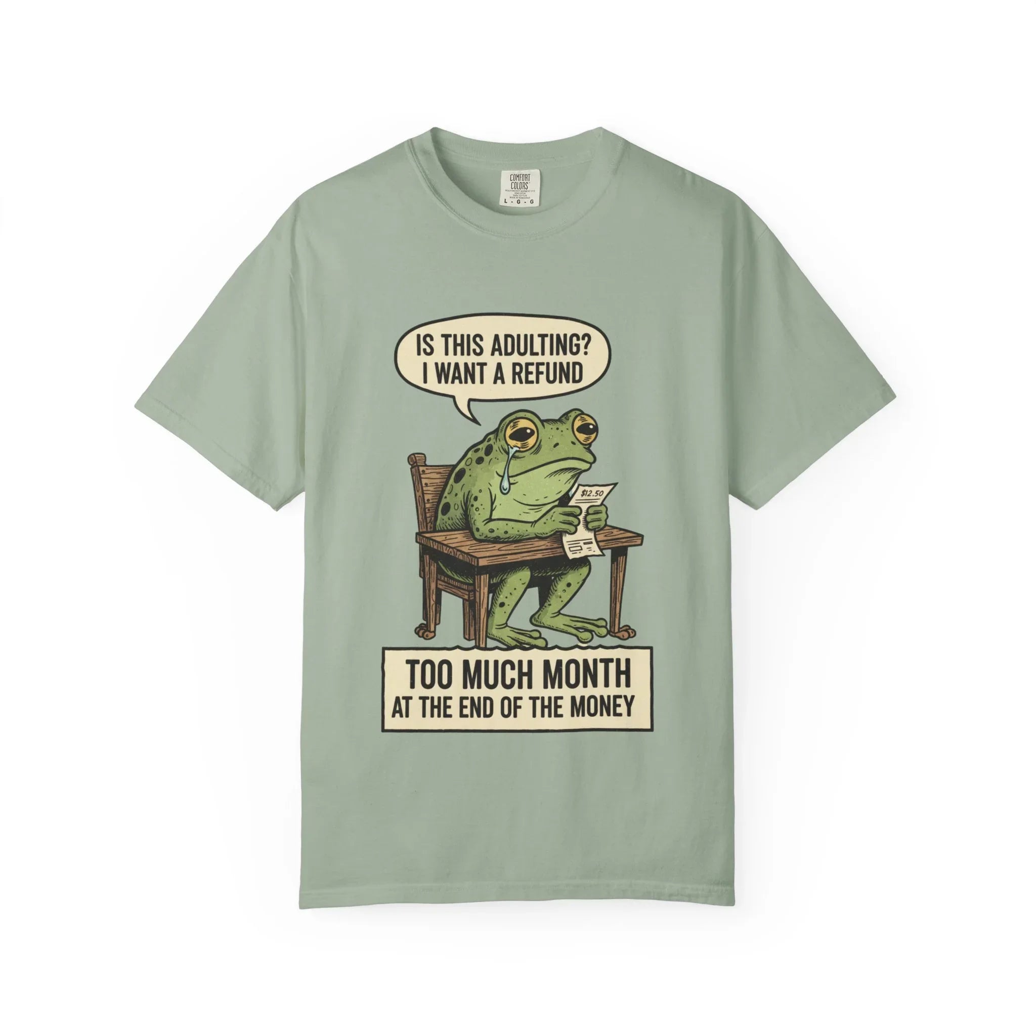 Funny Adulting Shirt - Sad Frog Hoodie - "I Want A Refund On Adulting" Tee - Broke Meme Gift - Financial Humor T-Shirt - Vintage Animal Art Millennial Top Bay