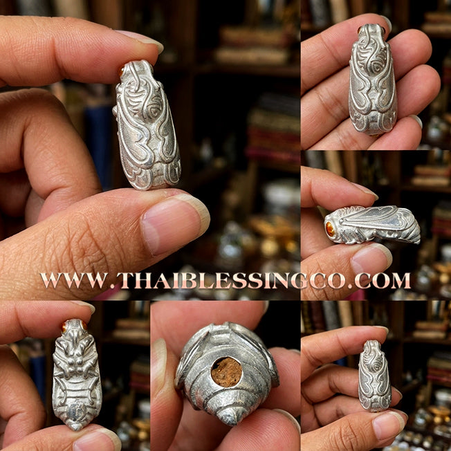 🌟 ✨ Authentic Thai Amulet 2020: Sovereign "Phaya Rerai - Tor Ngan Tor Thong" (The Celestial Cicada of Infinite Wealth) by Kruba Wimala, Doi Chom Wae Monastic Office – Sacred Silver-Alloy (Ngan Yuang) Edition, Base-Filled with Sacred Cicada Herbal Powder