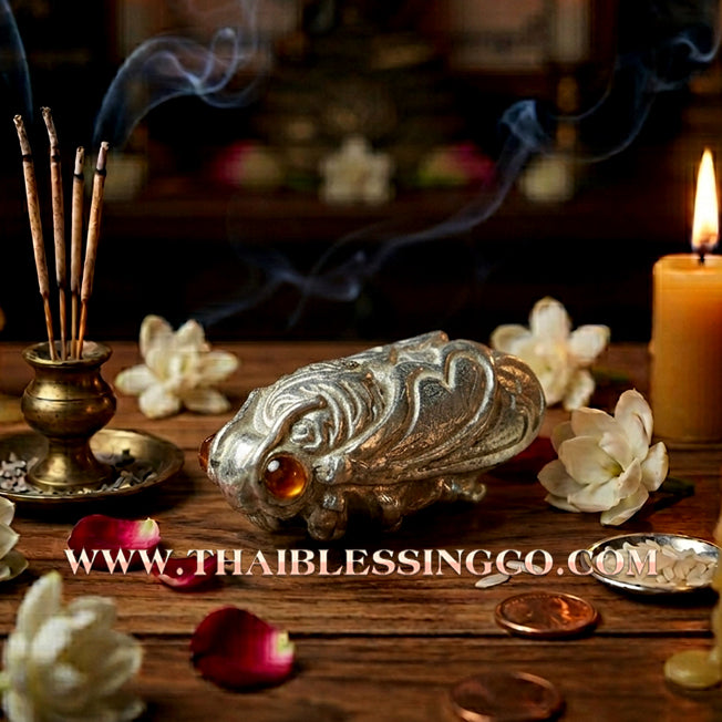 🌟 ✨ Authentic Thai Amulet 2020: Sovereign "Phaya Rerai - Tor Ngan Tor Thong" (The Celestial Cicada of Infinite Wealth) by Kruba Wimala, Doi Chom Wae Monastic Office – Sacred Silver-Alloy (Ngan Yuang) Edition, Base-Filled with Sacred Cicada Herbal Powder