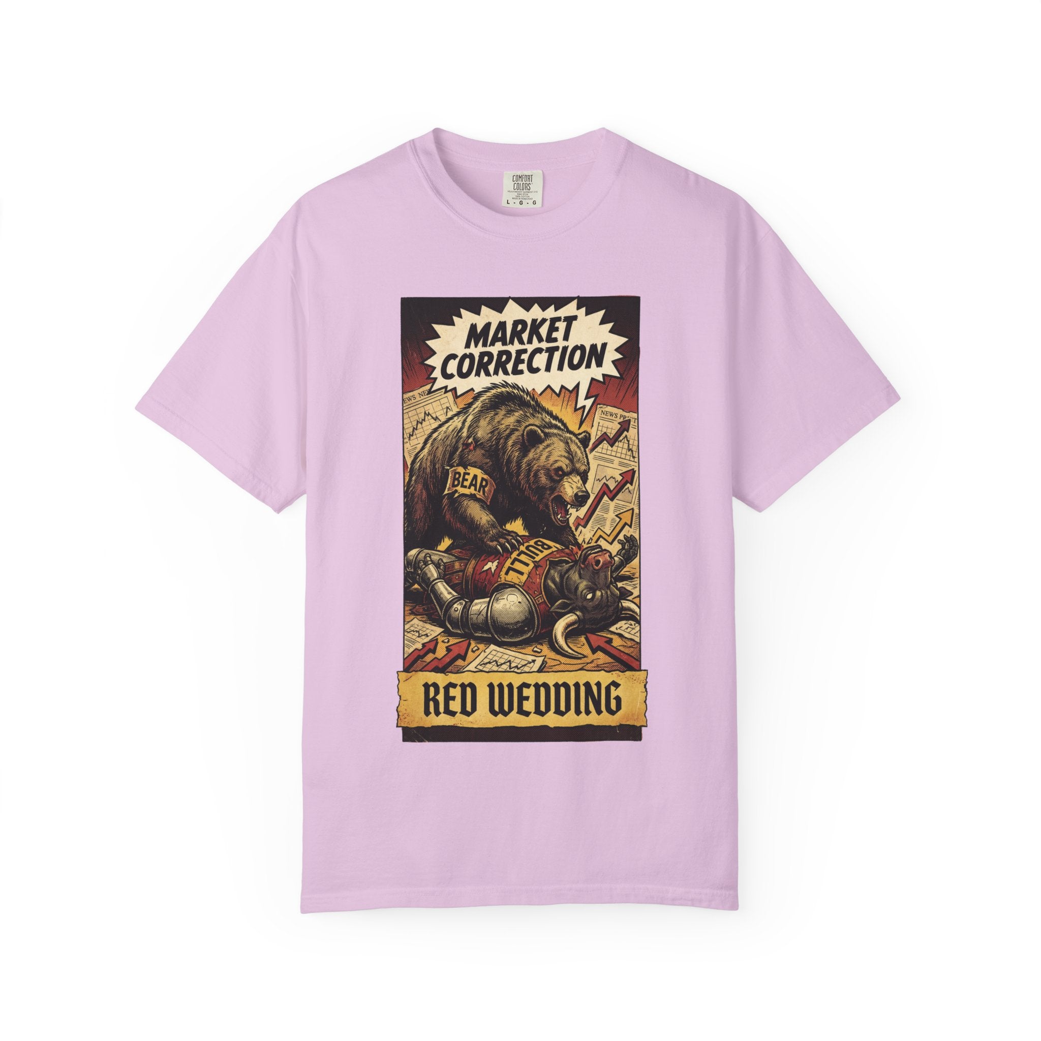 Market Correction T-Shirt, Red Wedding Stock Market Tee, Bear vs Bull Finance Graphic, Day Trader Investor Gift, Vintage Wall Street Apparel Orchid