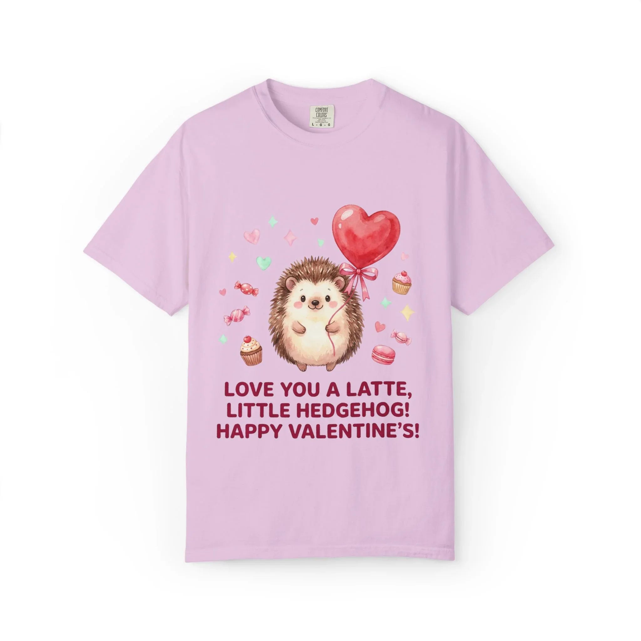 Love You A Latte Hedgehog T Shirt Cute Watercolor Heart Balloon Valentine Cozy Vintage Aesthetic Gift Animal Lovers Soft Cotton Romantic Tee Orchid