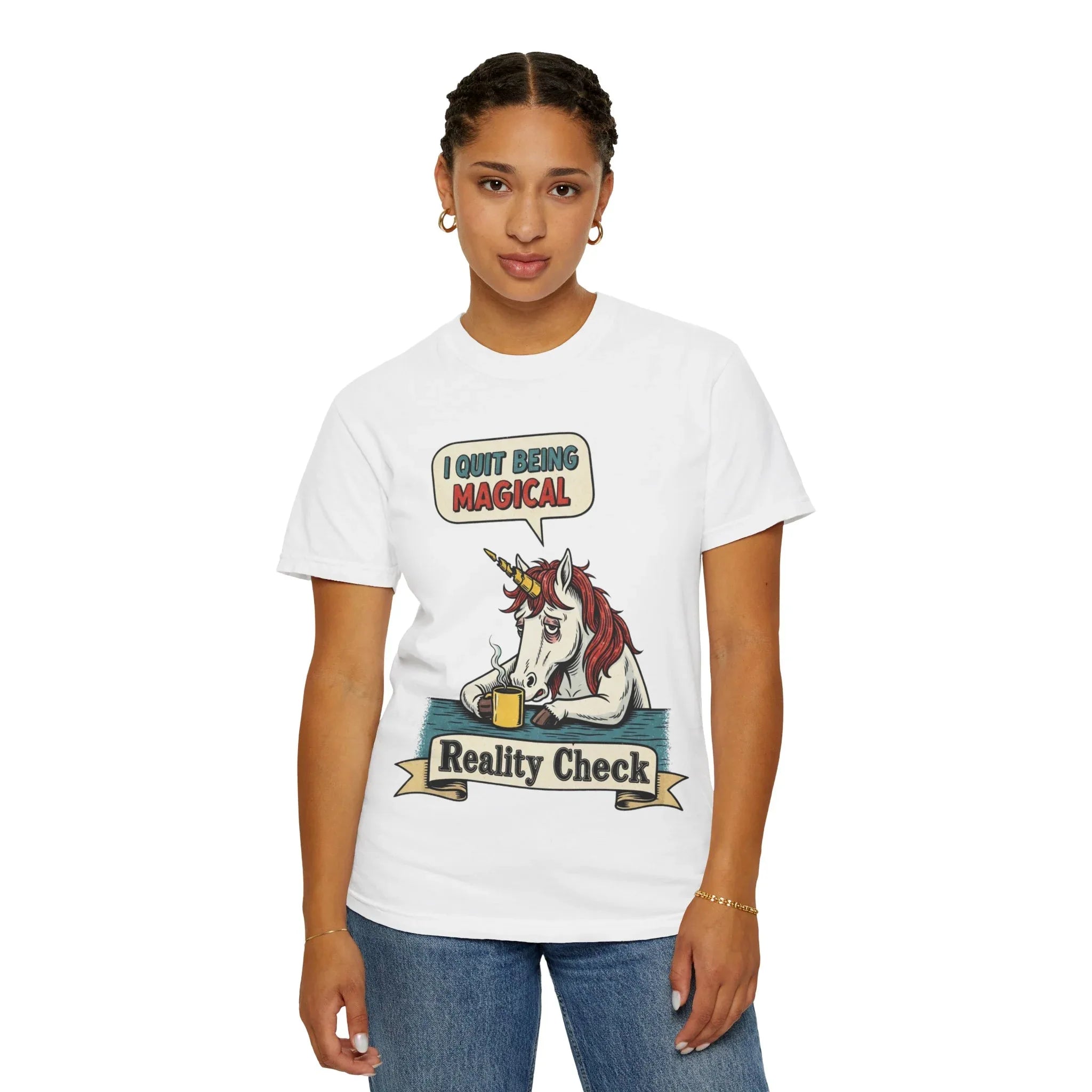 Funny Unicorn Shirt - "I Quit Being Magical" Vintage Graphic Tee - Sarcastic Coffee Lover Gift - Burnout T-Shirt - Reality Check Adulting Humor Top