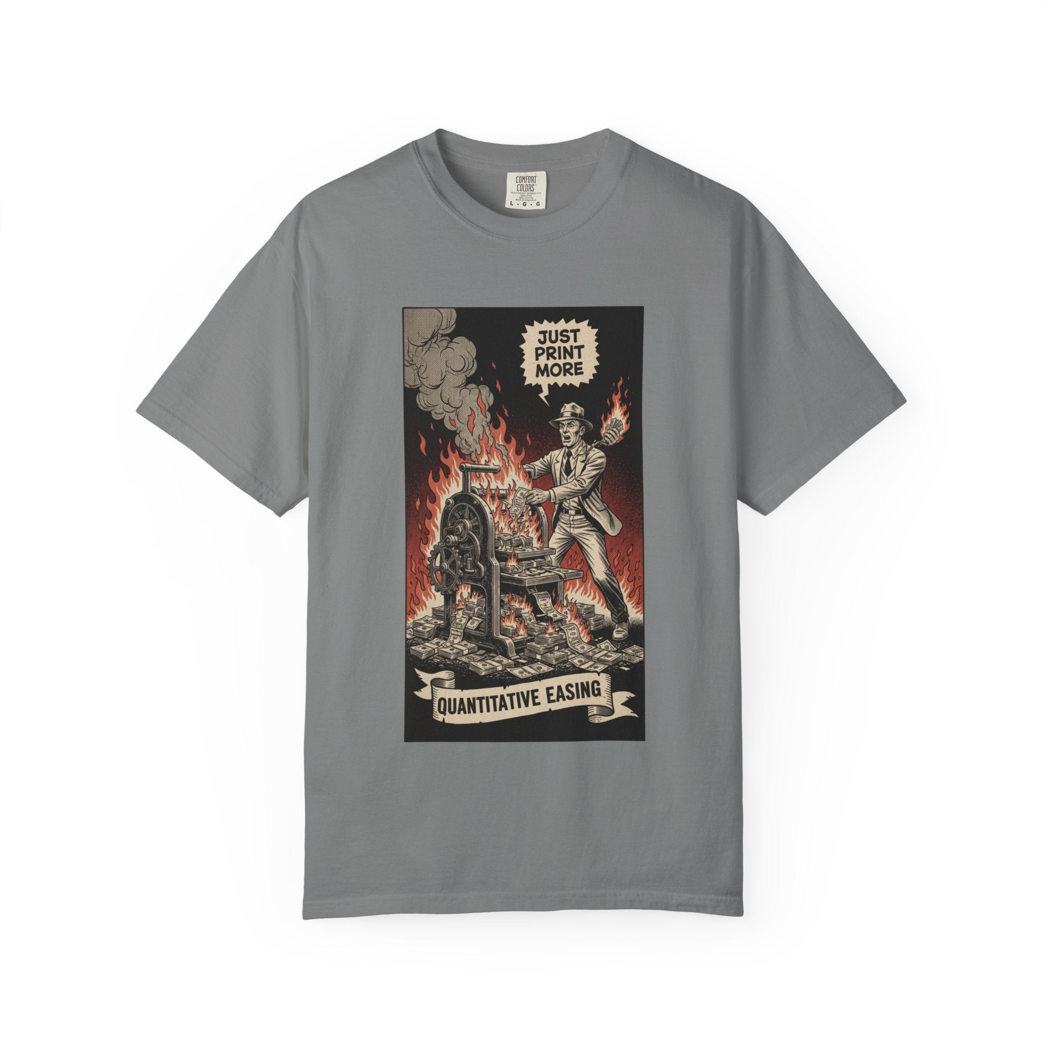 Quantitative Easing Shirt Money Printer Go Brrr Inflation Satire Tee Vintage Finance Gift Bitcoin Crypto Investor Tshirt Grey