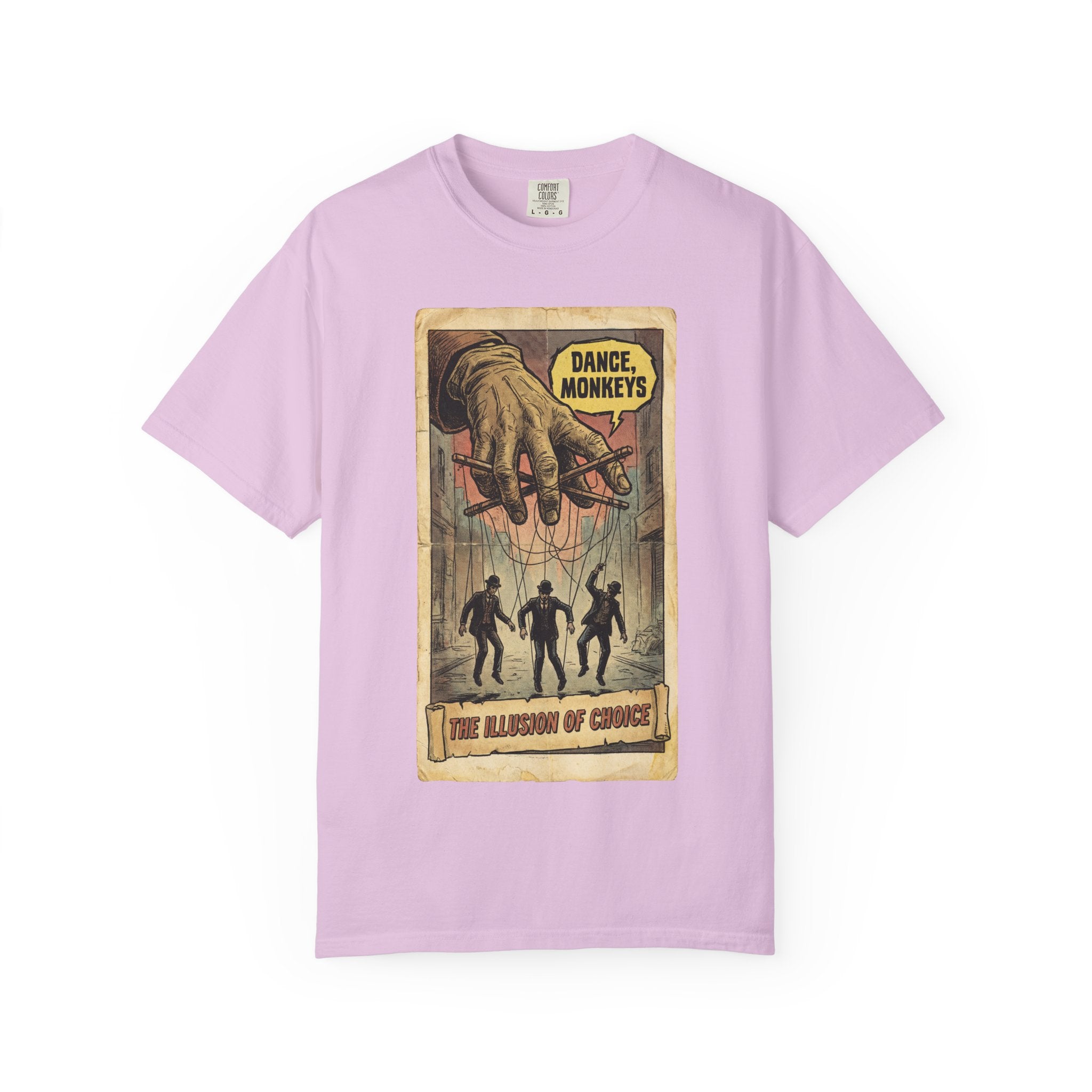 The Illusion of Choice Shirt, Dance Monkeys Puppet Master Tee, Sarcastic Social Commentary T-Shirt, Vintage Grunge Philosophy Apparel Orchid