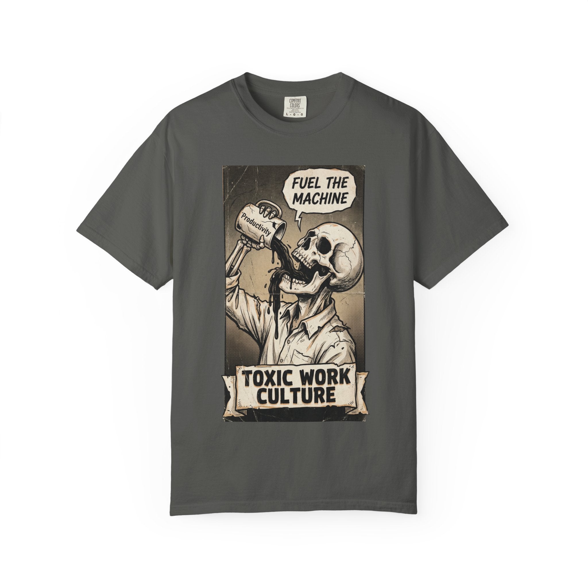 Toxic Work Culture Shirt, Fuel The Machine Skeleton Tee, Productivity Coffee Graphic, Sarcastic Office Worker Gift, Vintage Grunge Streetwear Pepper