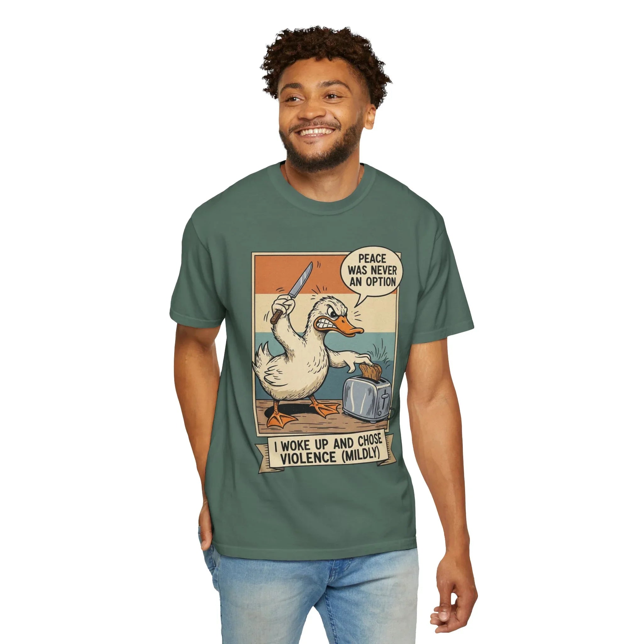 Funny Duck Meme Shirt - "Peace Was Never An Option" Retro Tee - Angry Bird Knife Graphic - I Woke Up And Chose Violence (Mildly) - Vintage Aesthetic Sarcastic Gift