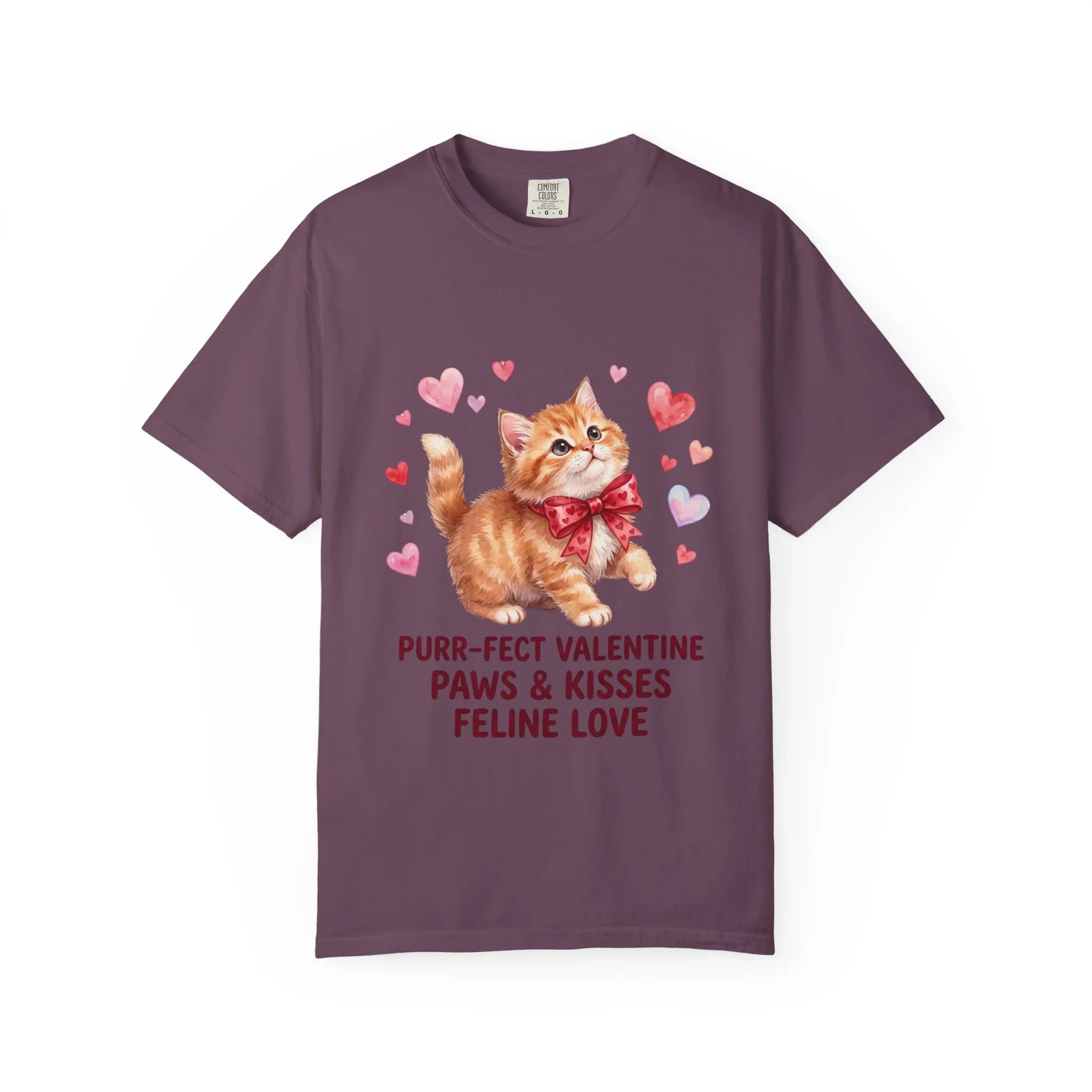 Purrfect Valentine Cat Paws Kisses T Shirt Cute Ginger Kitten Hearts Watercolor Cozy Vintage Aesthetic Gift Cat Lovers Soft Cotton Romantic Berry M