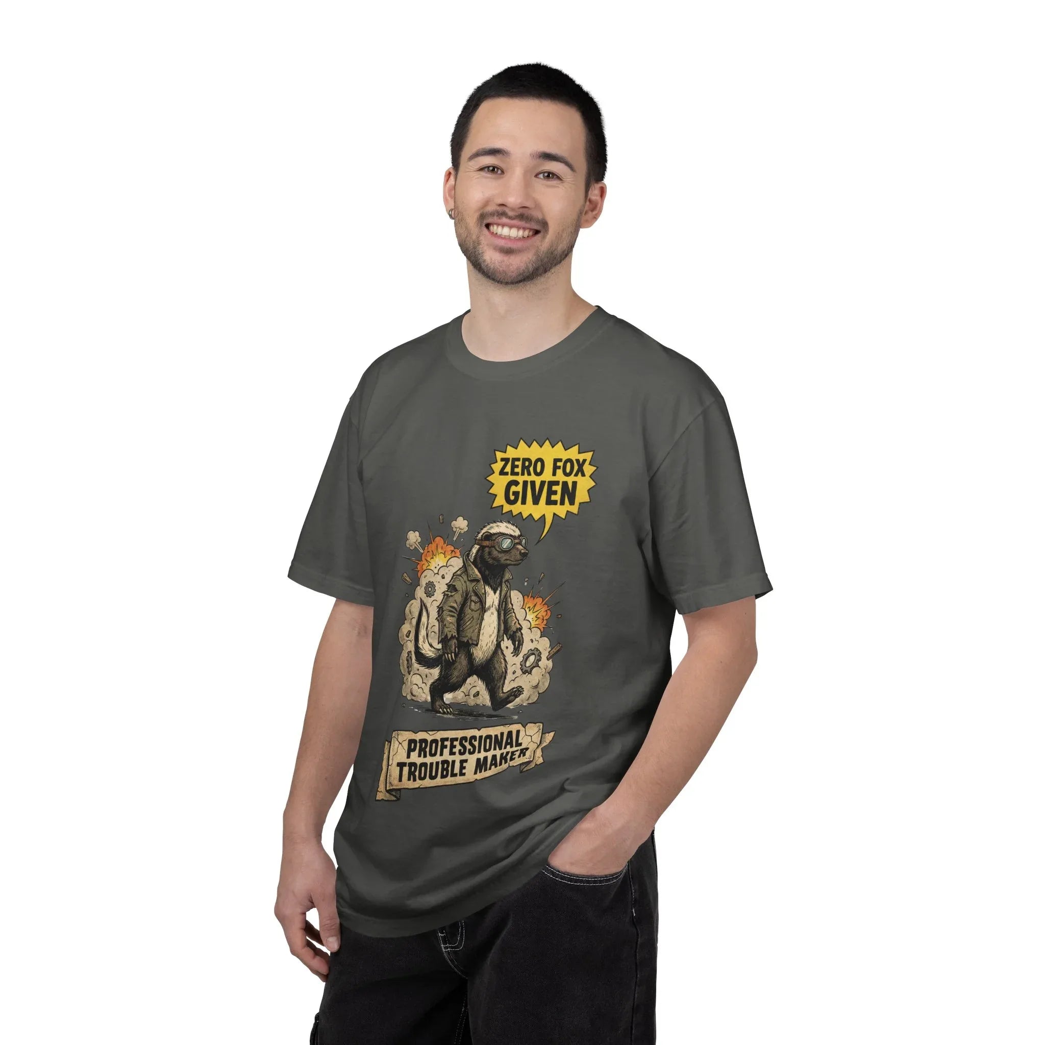 Honey Badger Shirt - "Zero Fox Given" T-Shirt - Professional Trouble Maker - Funny Animal Tee - Vintage Biker Gift - Sarcastic Graphic Top for Rebels