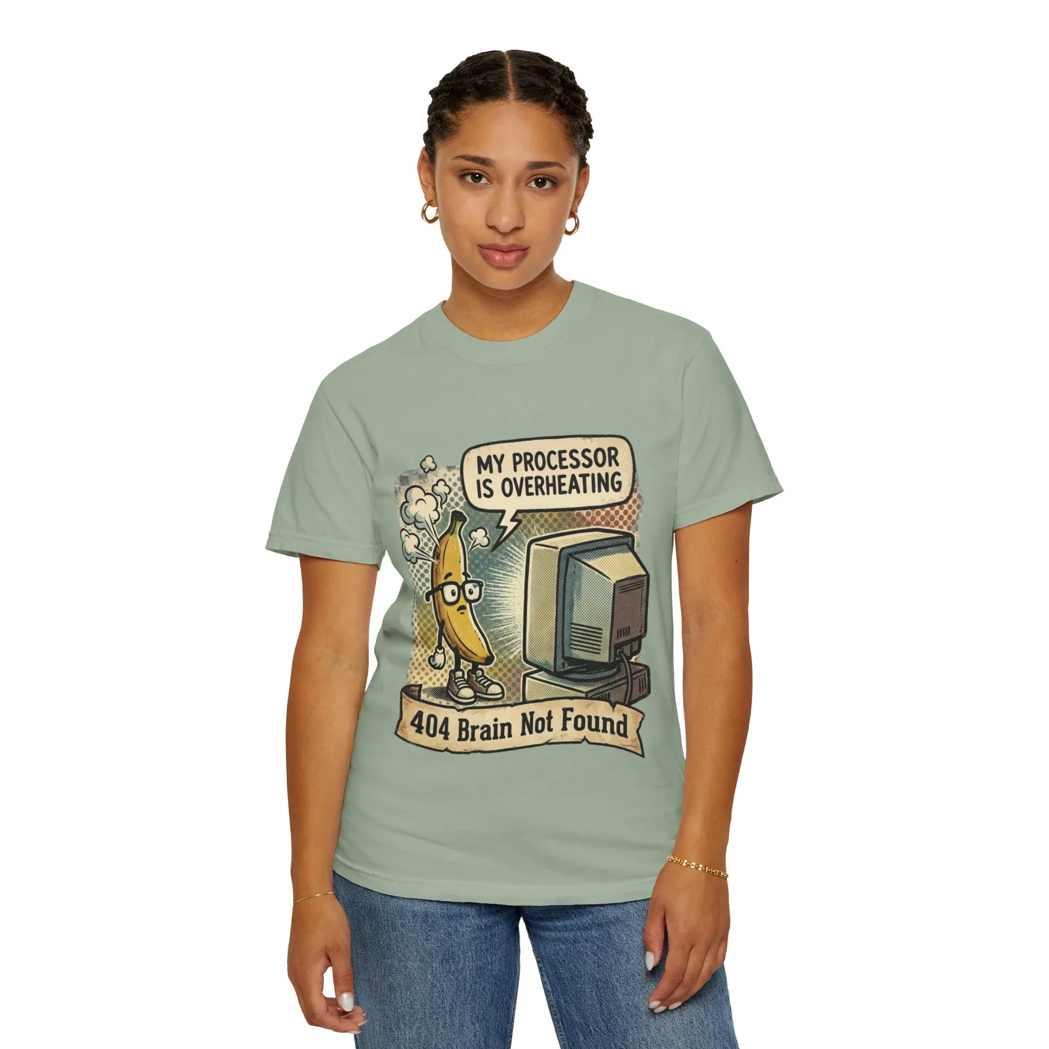 Funny Banana Overheating Shirt 404 Brain Not Found Tee IT Professional Gift Sarcastic Programmer Shirt Tech Burnout Retro Comic Graphic