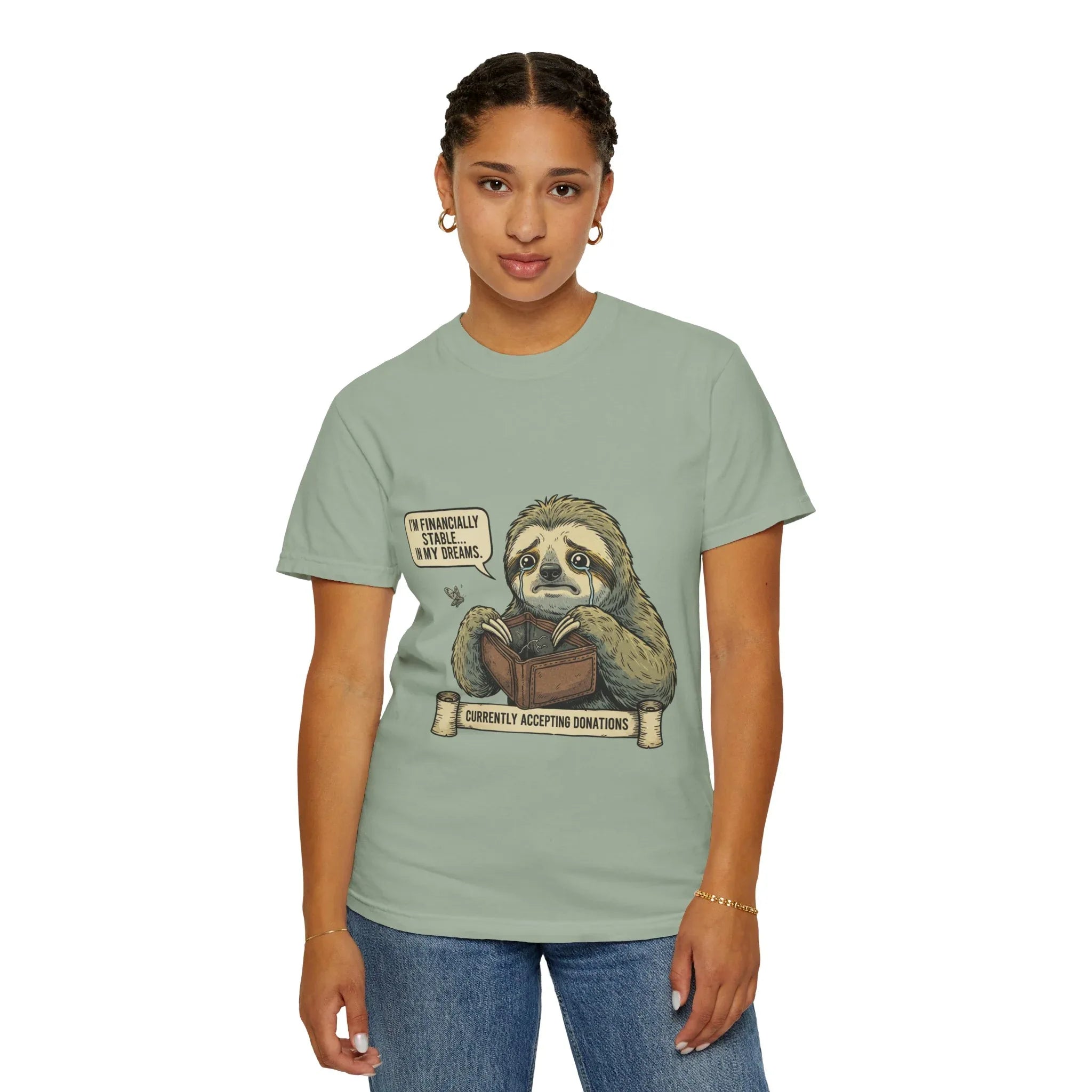 Funny Sloth Shirt Financially Stable In My Dreams Tee Broke Life Gift Crying Sloth Empty Wallet Sarcastic Adulting Humor Currently