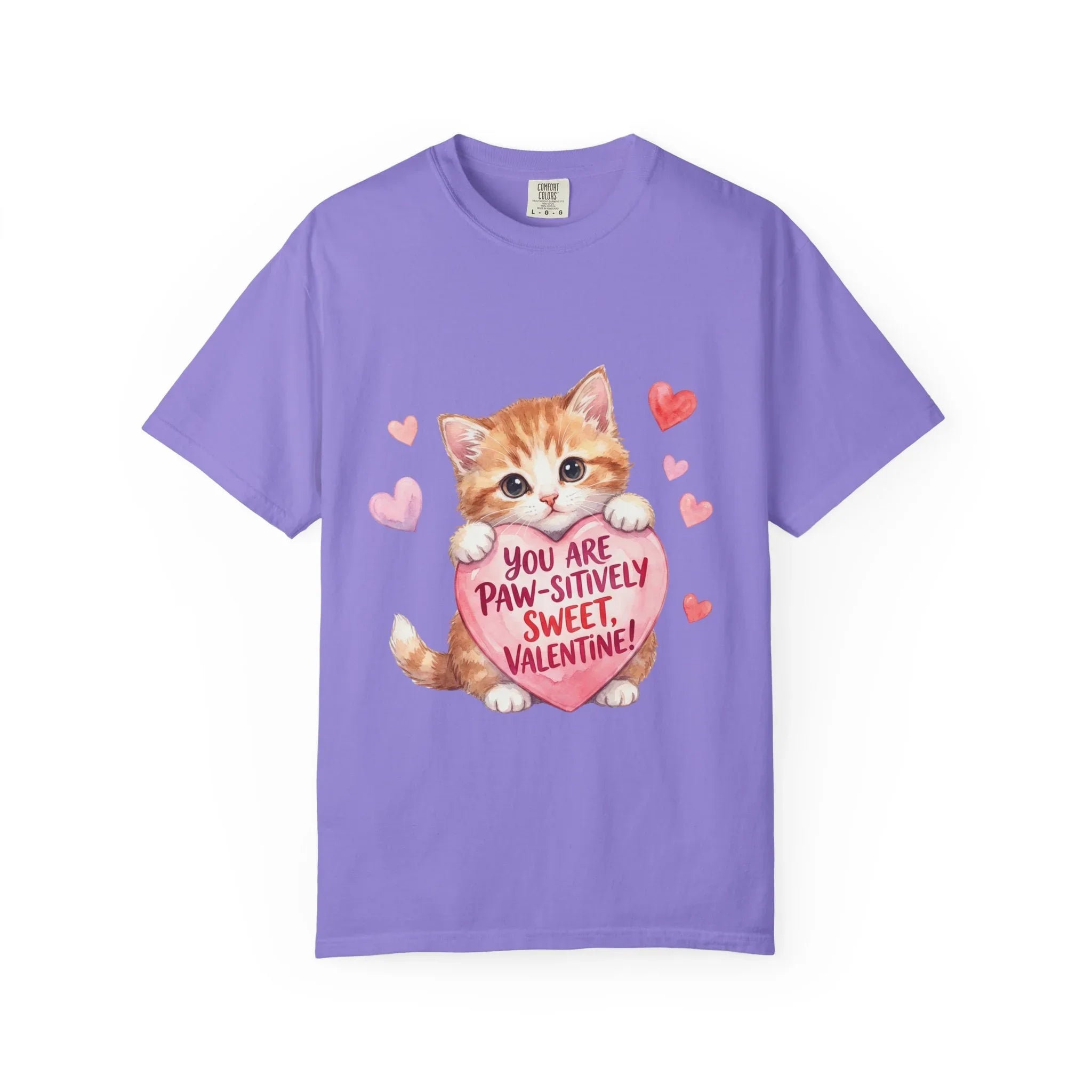 Paw-sitively Sweet Valentine Kitten T-Shirt | Cute Cat Lover Gift | Vintage Aesthetic Love Tee | Soft Cozy Valentine Shirt Violet