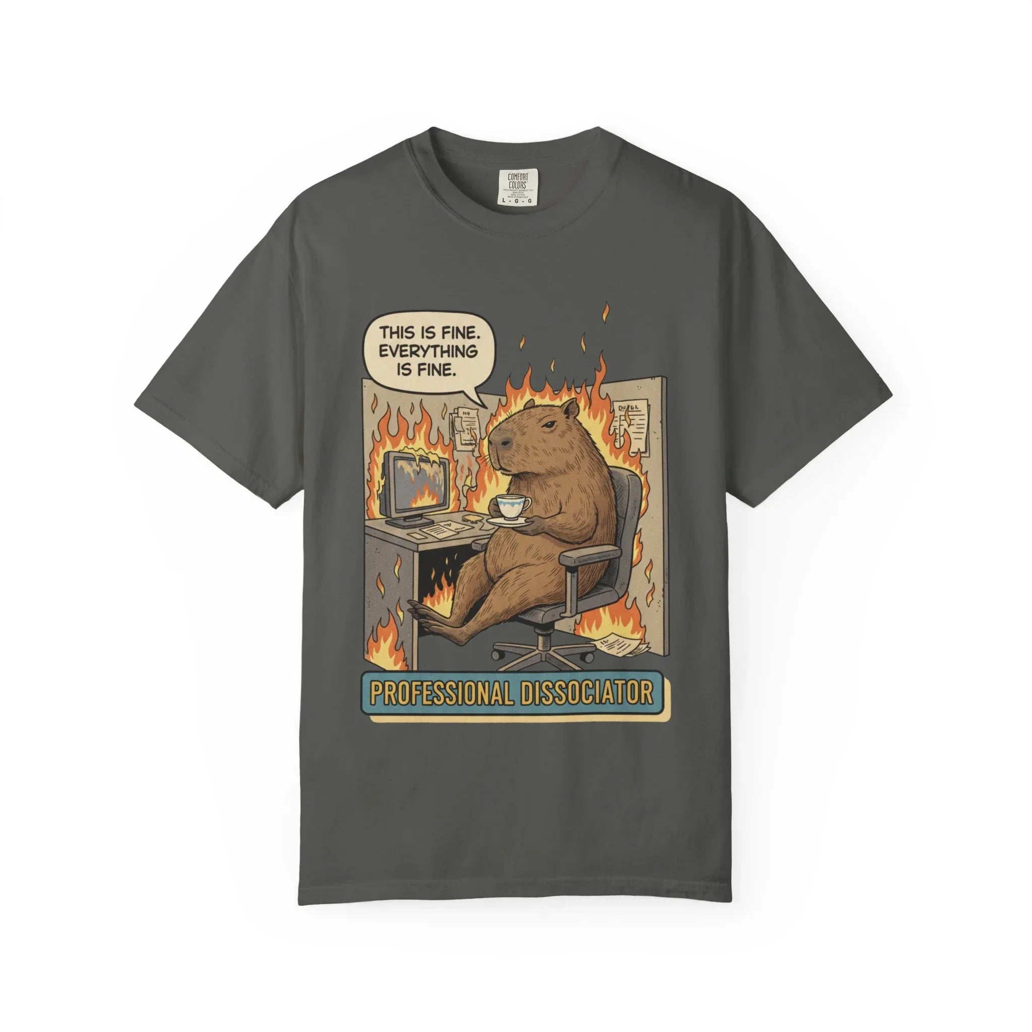 Funny Capybara "This Is Fine" Shirt - Professional Dissociator Tee - Mental Health Meme T-Shirt - Sarcastic Office Humor Gift - Relatable Corporate Grind Apparel Pepper
