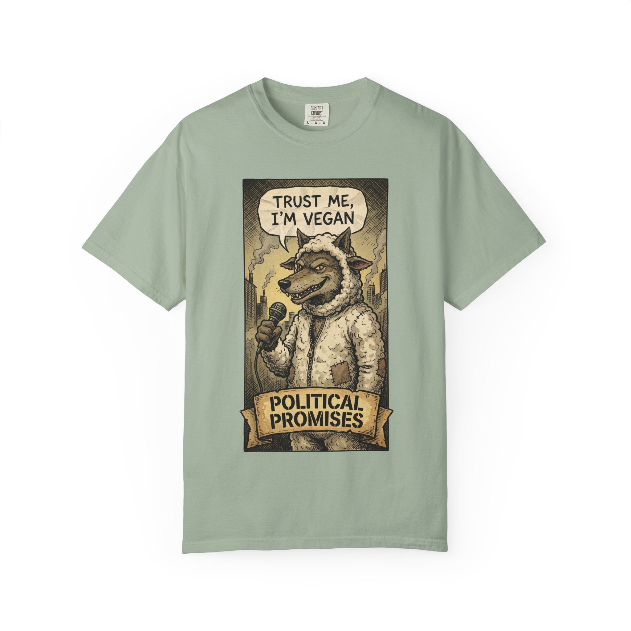 Political Promises Shirt, Wolf in Sheep's Clothing T-Shirt, Sarcastic Social Commentary Tee, Vintage Grunge Satire Apparel, Free Thinker Gift Bay