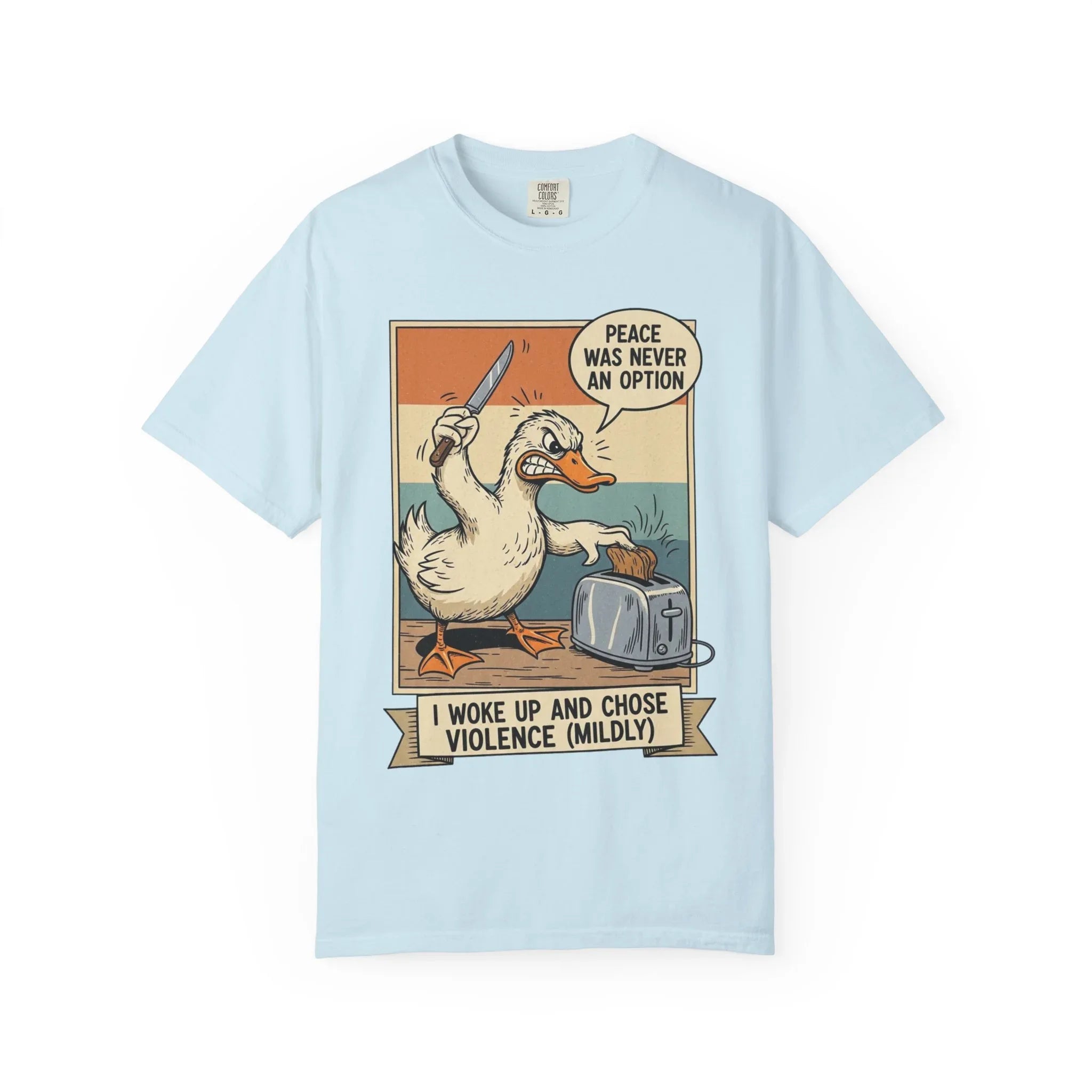 Funny Duck Shirt Meme Peace Was Never An Option Retro Vintage Aesthetic Angry Bird Knife Graphic Tee Sarcastic Gift for Friend Chambray