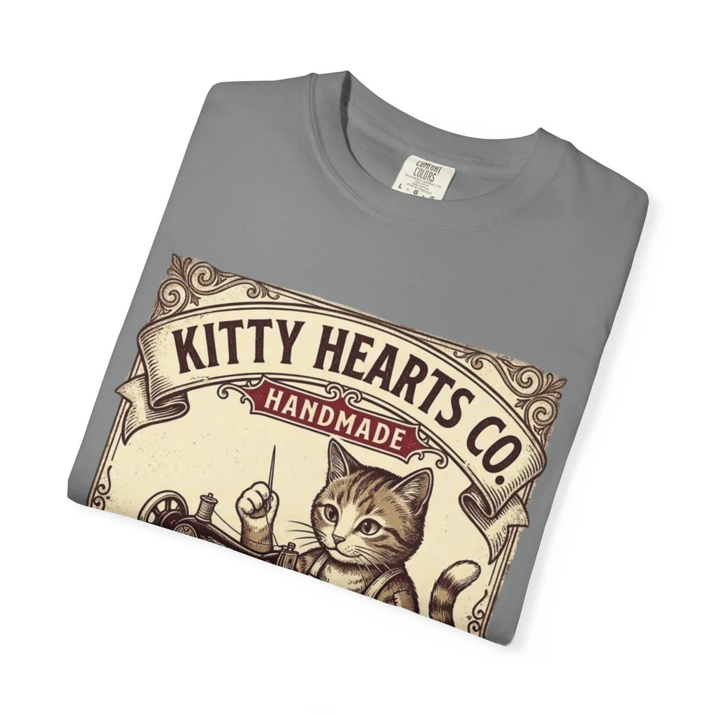 Kitty Hearts Co T-Shirt | Vintage Sewing Cat Made With Purr Graphic Tee | Retro Craft Lover Gift
