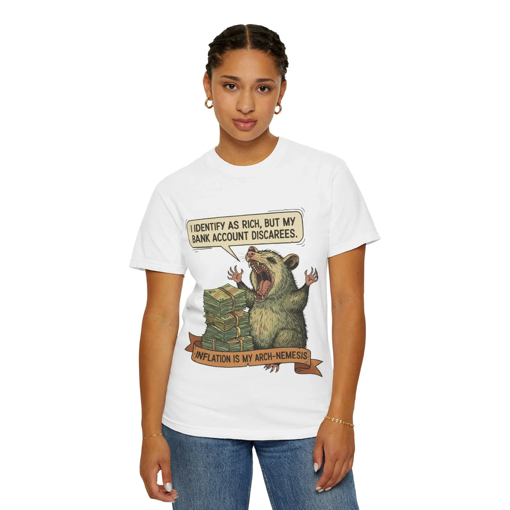 Funny Opossum Shirt I Identify As Rich Sarcastic Animal Meme Tee Screaming Opossum Gift for Friend Inflation Struggle Humor Top