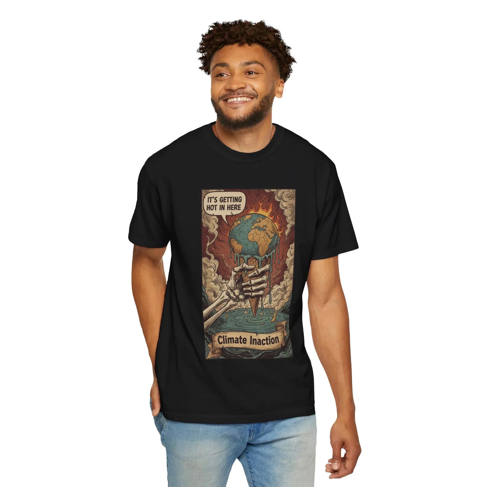 Climate Inaction Melting Earth Shirt - Global Warming Satire Tee - Skeleton Hand Vintage Graphic - Environmental Activist Gift - Retro Distressed Planet Earth T-Shirt