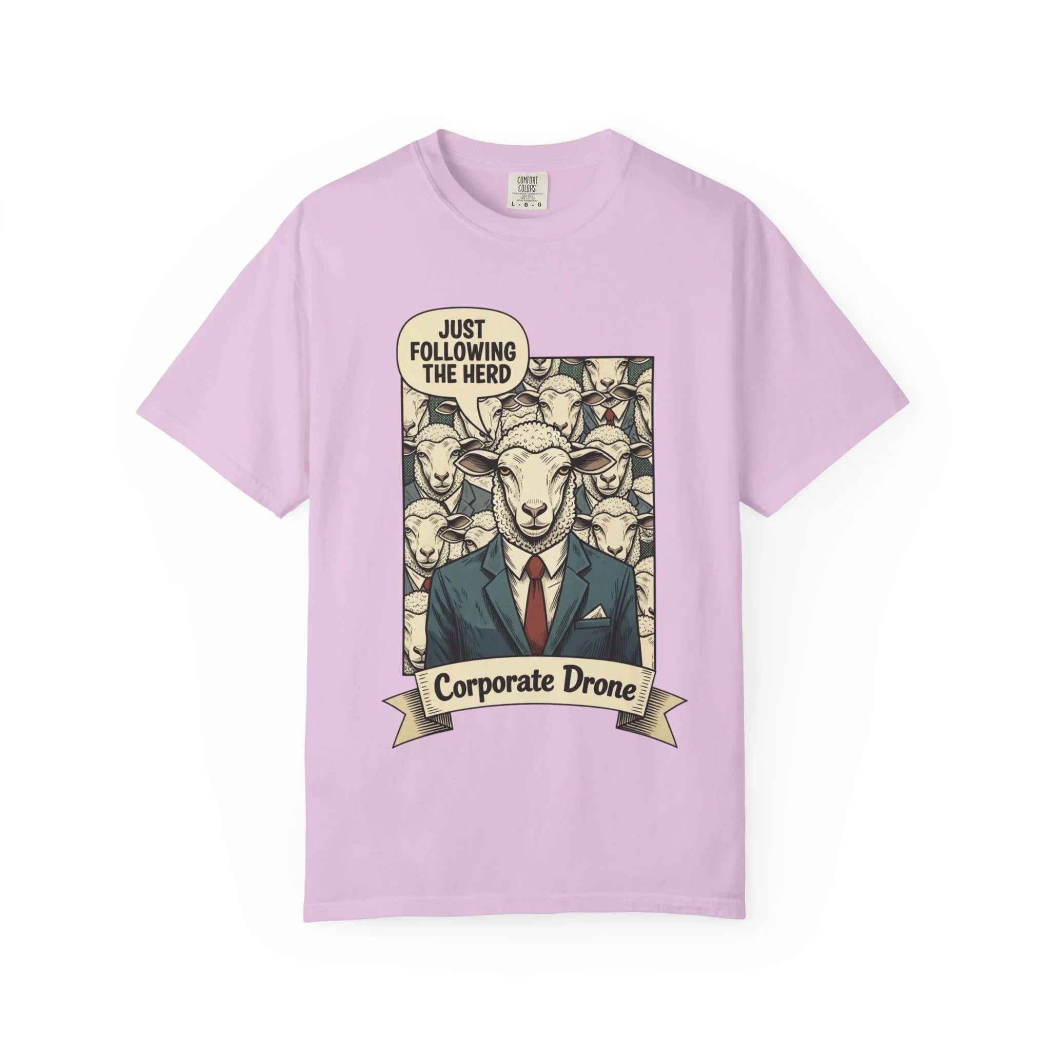 Funny Corporate Drone Shirt - Sheep in Suit Graphic Tee - Sarcastic Office Humor Gift - Vintage Anti-Work Clothing - Relatable Coworker T-Shirt Orchid