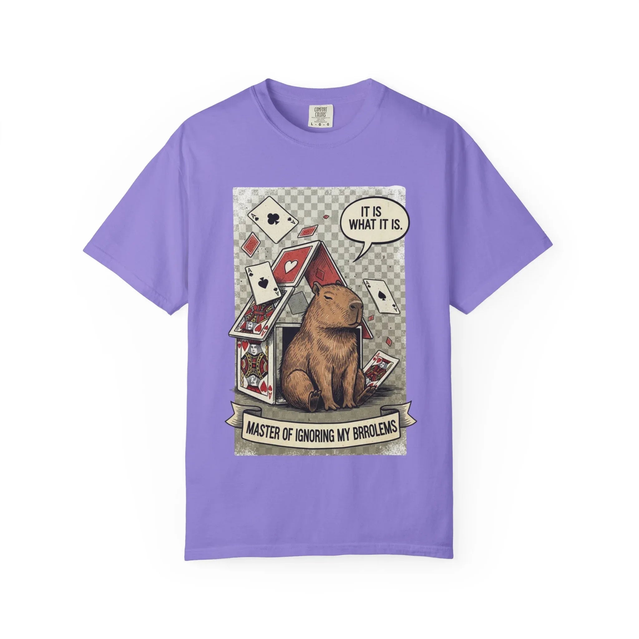 Funny Capybara Shirt - "It Is What It Is" Hoodie - Stoic Animal Gift - Mental Health Awareness Sweatshirt - Ignoring Problems Meme Tee - Chaos Graphic Top Violet