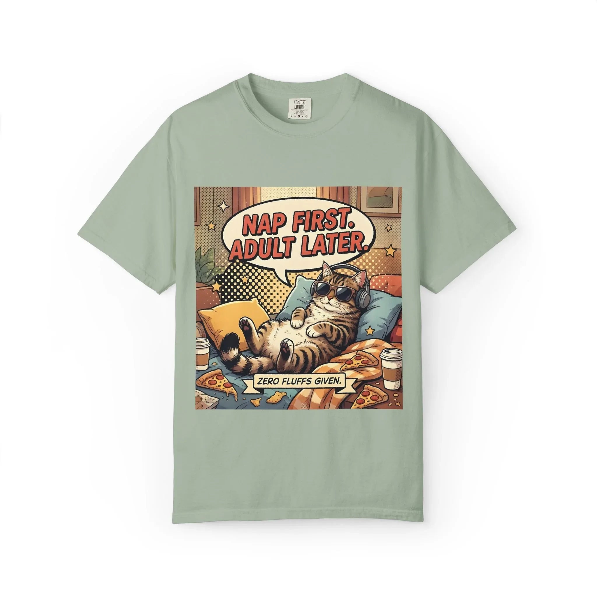 Nap First Adult Later T-Shirt | Retro Cat Comic Lazy Illustration | Cozy Humor Gift | Vintage Anti Adulting Tee Bay