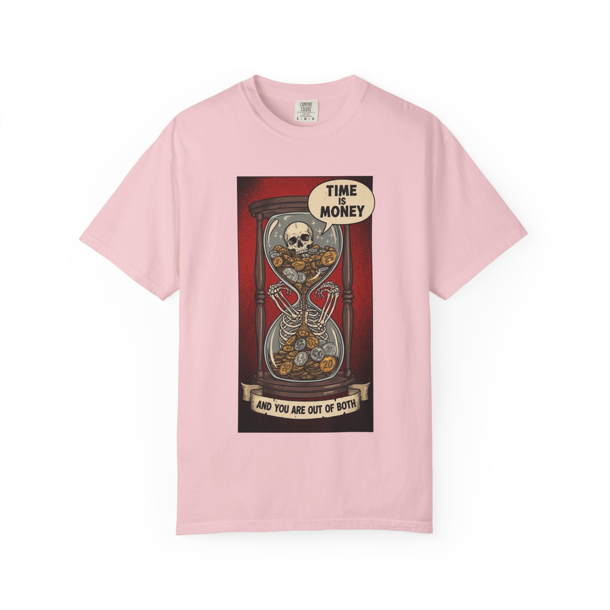 Time is Money and You Are Out of Both Skeleton T-Shirt Vintage Hourglass Skull Graphic Tee Dark Humor Sarcastic Aesthetic Shirt Blossom