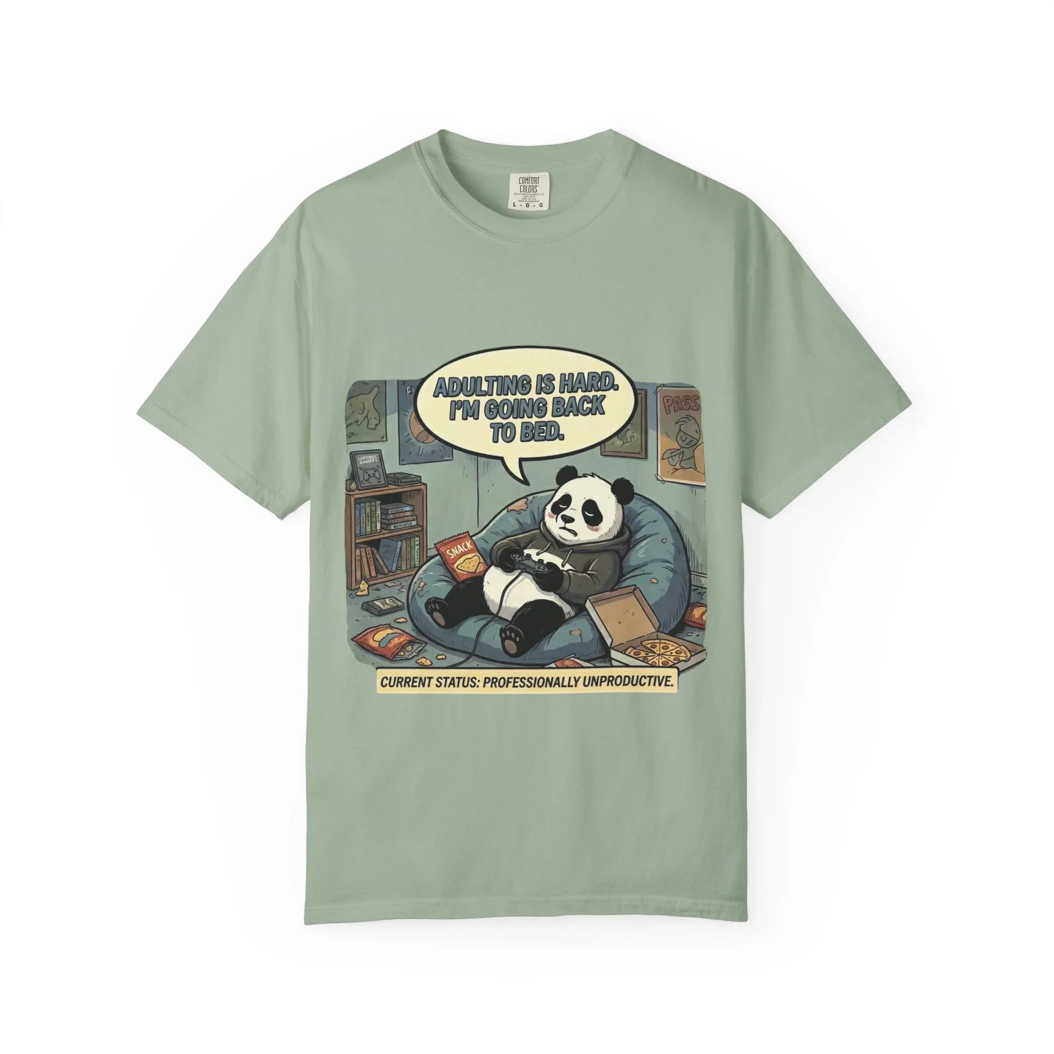 Adulting Is Hard Panda T-Shirt | Lazy Reading Graphic Tee | Cozy Bookworm Humor Gift | Vintage Anti Hustle Comic Shirt Bay