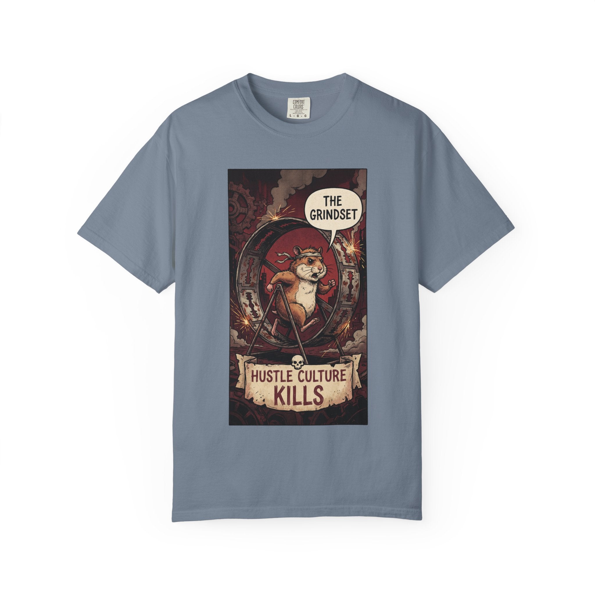 The Grindset Shirt - Hustle Culture Kills T-Shirt - Sarcastic Burnout Awareness Tee - Vintage Comic Graphic - Corporate Satire Gift Blue Jean