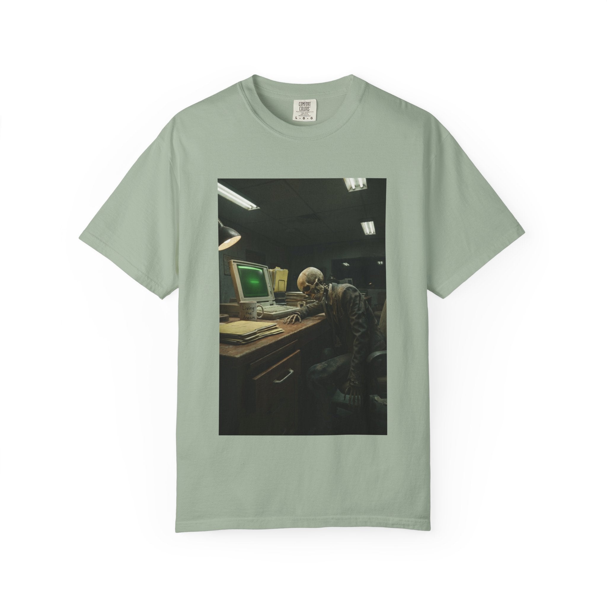 Living The Dream Skeleton T-Shirt - Funny Corporate Burnout Shirt - Vintage Aesthetic Dark Humor Office Tee - Sarcastic Work Gift Bay