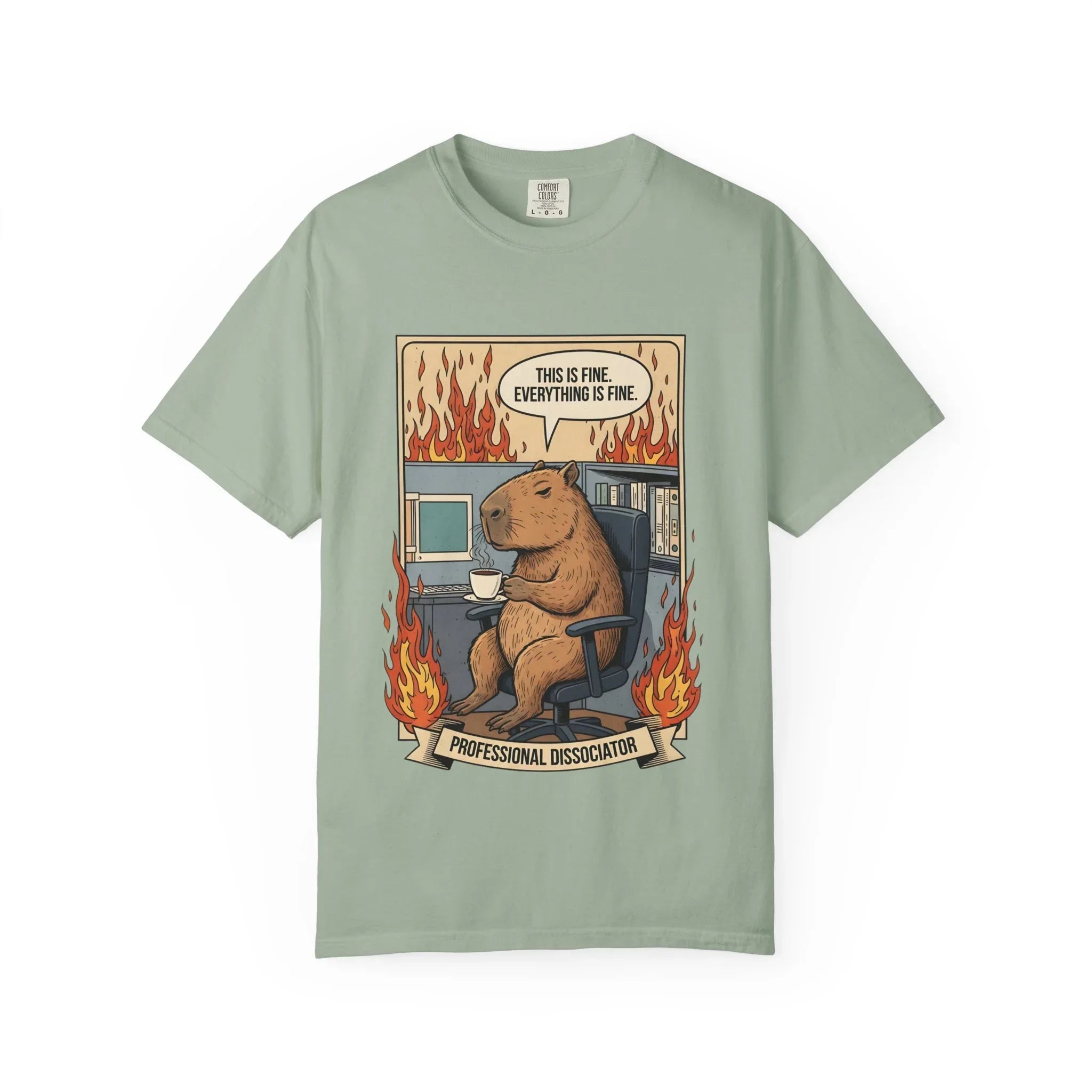 Funny Capybara Shirt - "This Is Fine" Meme Hoodie - Professional Dissociator Gift - Office Humor Graphic Tee - Anxiety & Mental Health Crewneck - Cute Chill Rodent Top Bay