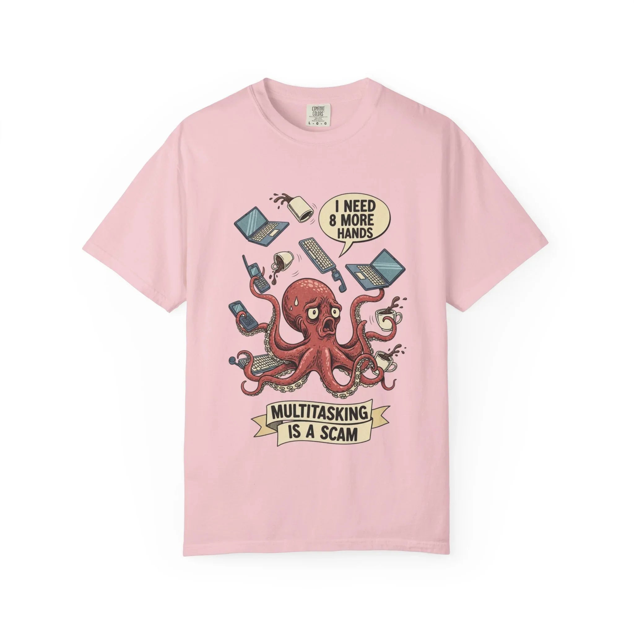 Funny Octopus Shirt - "Multitasking Is A Scam" T-Shirt - Vintage Work Humor Tee - Office Gift for Coworker - Burnout Graphic Tee - Retro Cartoon Top Blossom