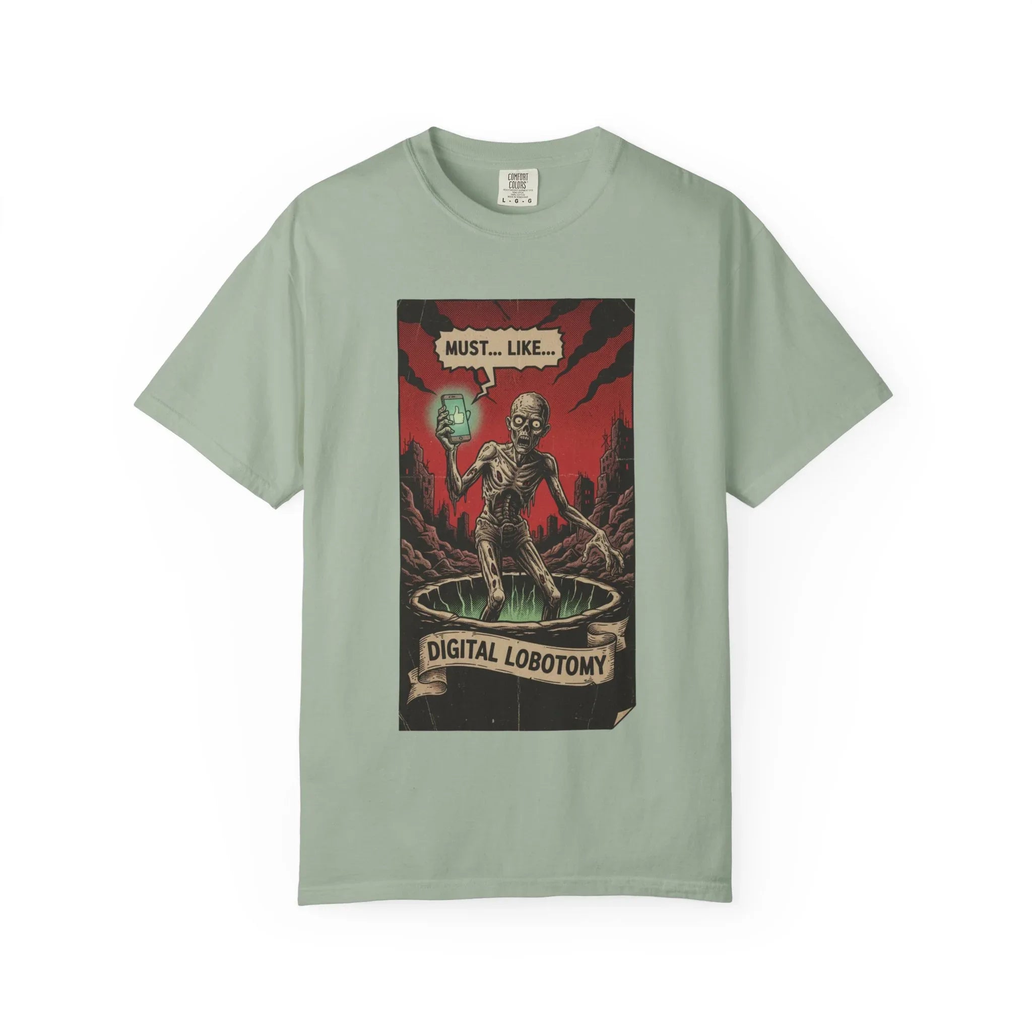 Digital Lobotomy Shirt - Vintage Horror Zombie T-Shirt - Social Media Satire Tee - Retro Comic Style Graphic Shirt - Smartphone Addict Dark Humor Gift - Tech Skeptic Streetwear Bay
