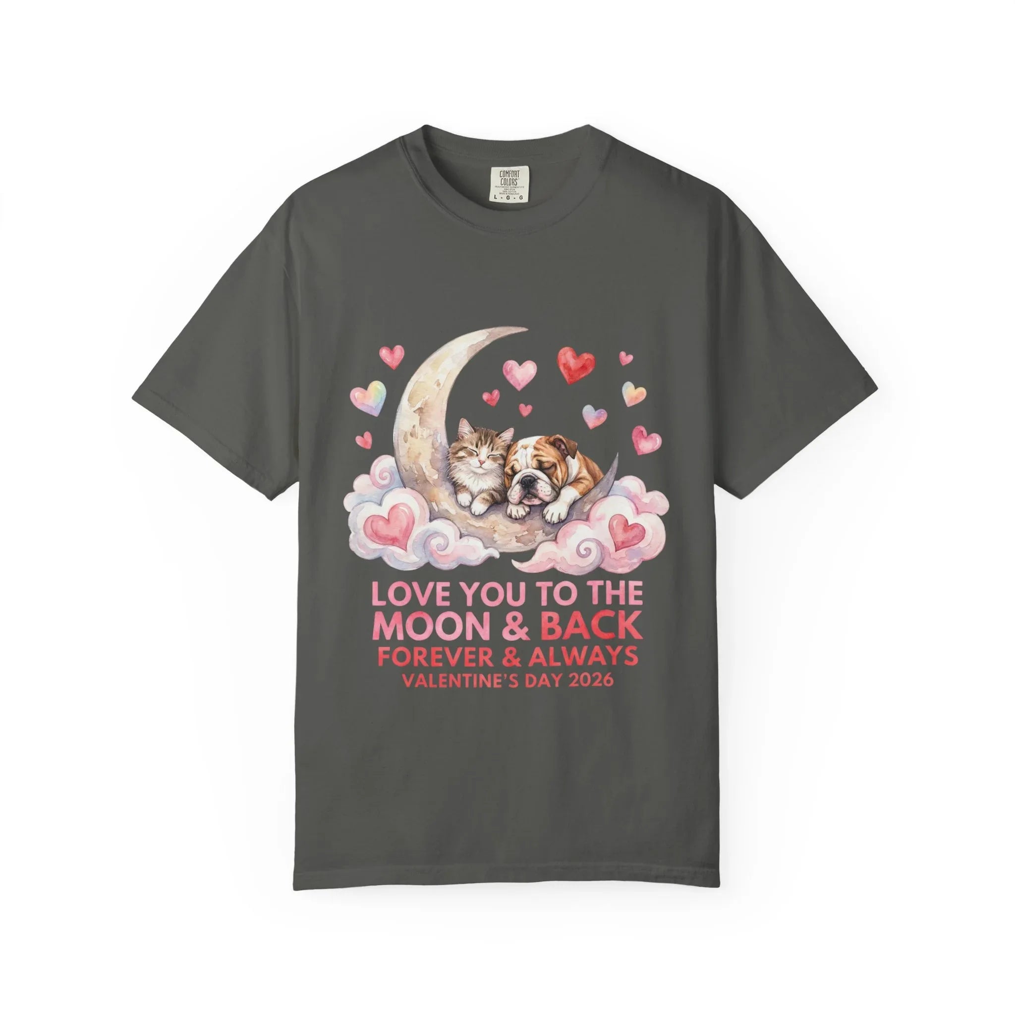 Love You to the Moon and Back Cats T Shirt Cute Kittens Crescent Moon Hearts Watercolor Cozy Vintage Aesthetic Gift Cat Lovers Valentine Tee Pepper
