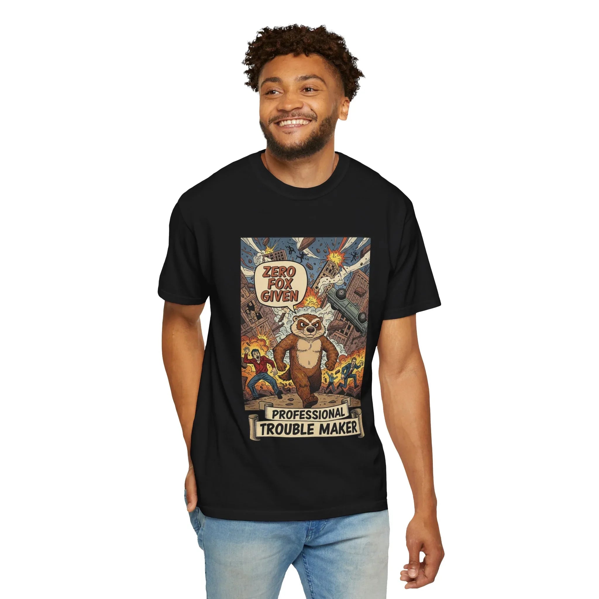 Funny Honey Badger Shirt - "Zero Fox Given" Hoodie - Retro Comic Style Monster Tee - Kaiju Animal Attack Graphic - Professional Trouble Maker Sarcastic Meme Art