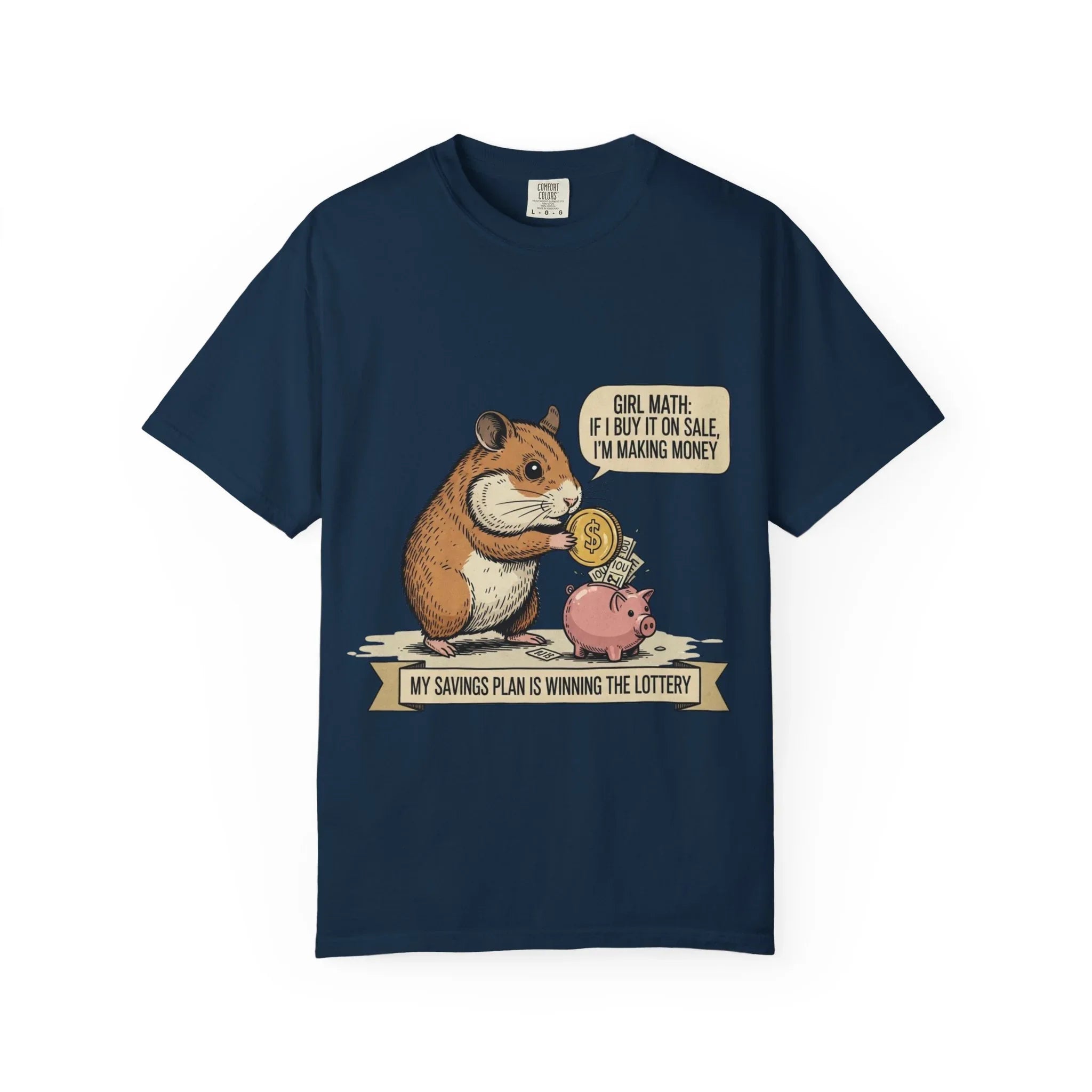 Funny Girl Math Shirt Hamster Saving Plan Tee Student Loan Otter Shirt Financially Stable Sloth Broke Life Gift Sarcastic Adulting Humor True Navy