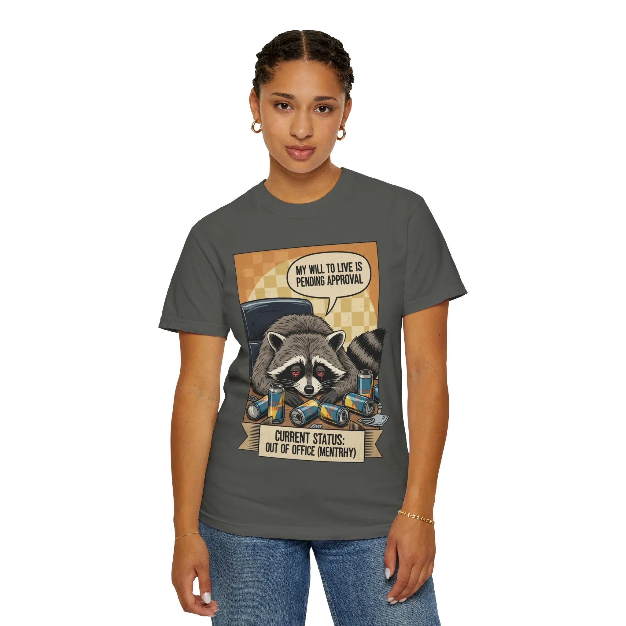 Funny Raccoon Shirt Mentally Exhausted Gift for Coworker Out of Office Tee Retro Trash Panda Corporate Humor Sweatshirt Sarcastic OfficeGift