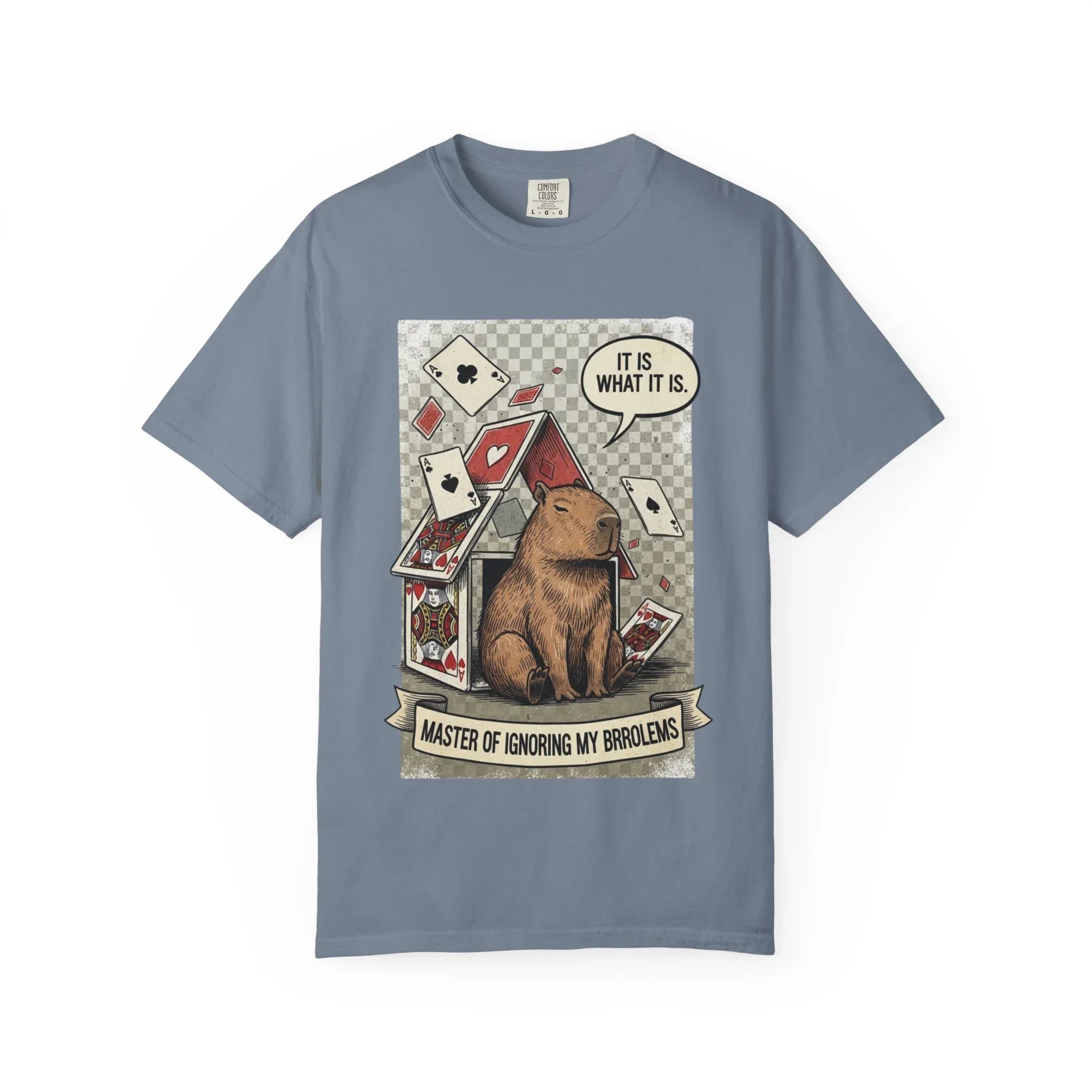 Funny Capybara Shirt - "It Is What It Is" Hoodie - Stoic Animal Gift - Mental Health Awareness Sweatshirt - Ignoring Problems Meme Tee - Chaos Graphic Top Blue Jean