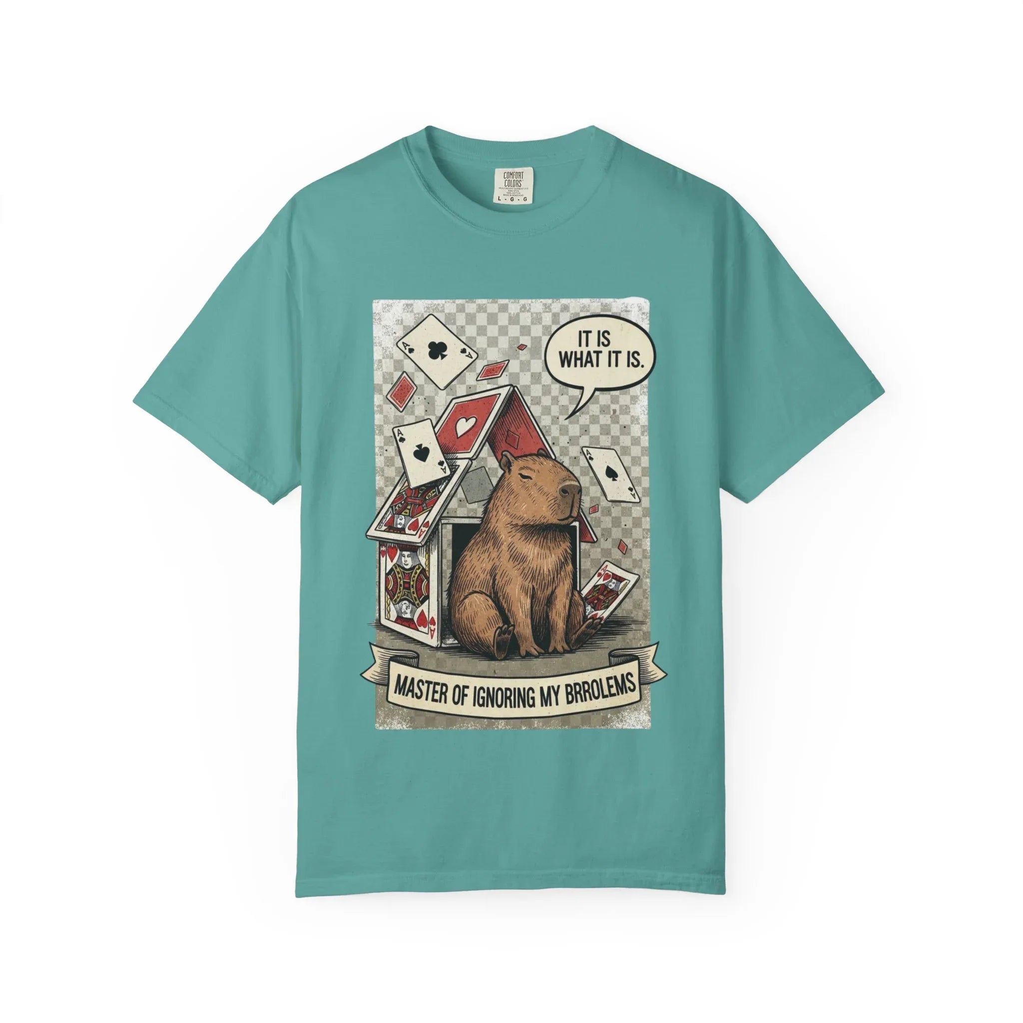 Funny Capybara Shirt - "It Is What It Is" Hoodie - Stoic Animal Gift - Mental Health Awareness Sweatshirt - Ignoring Problems Meme Tee - Chaos Graphic Top Seafoam