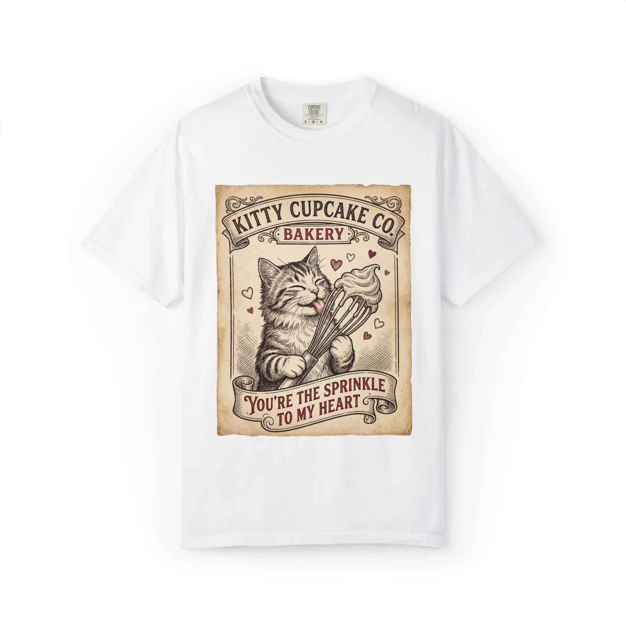 Kitty Cupcake Co T-Shirt | Vintage Cat Bakery Youre the Sprinkle to My Heart Graphic Tee White