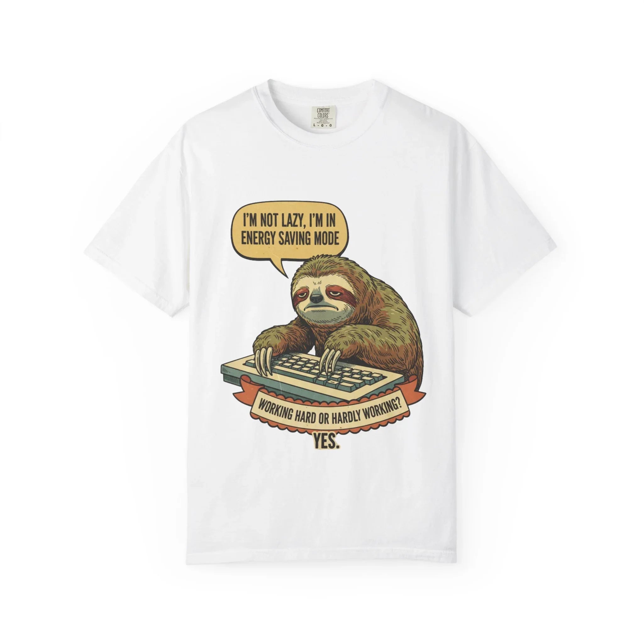 Funny Sloth Shirt - "I'm In Energy Saving Mode" Office Humor Tee - Programmer T-Shirt - Lazy Animal Lover Gift - Retro Style Sloth Graphic Tee